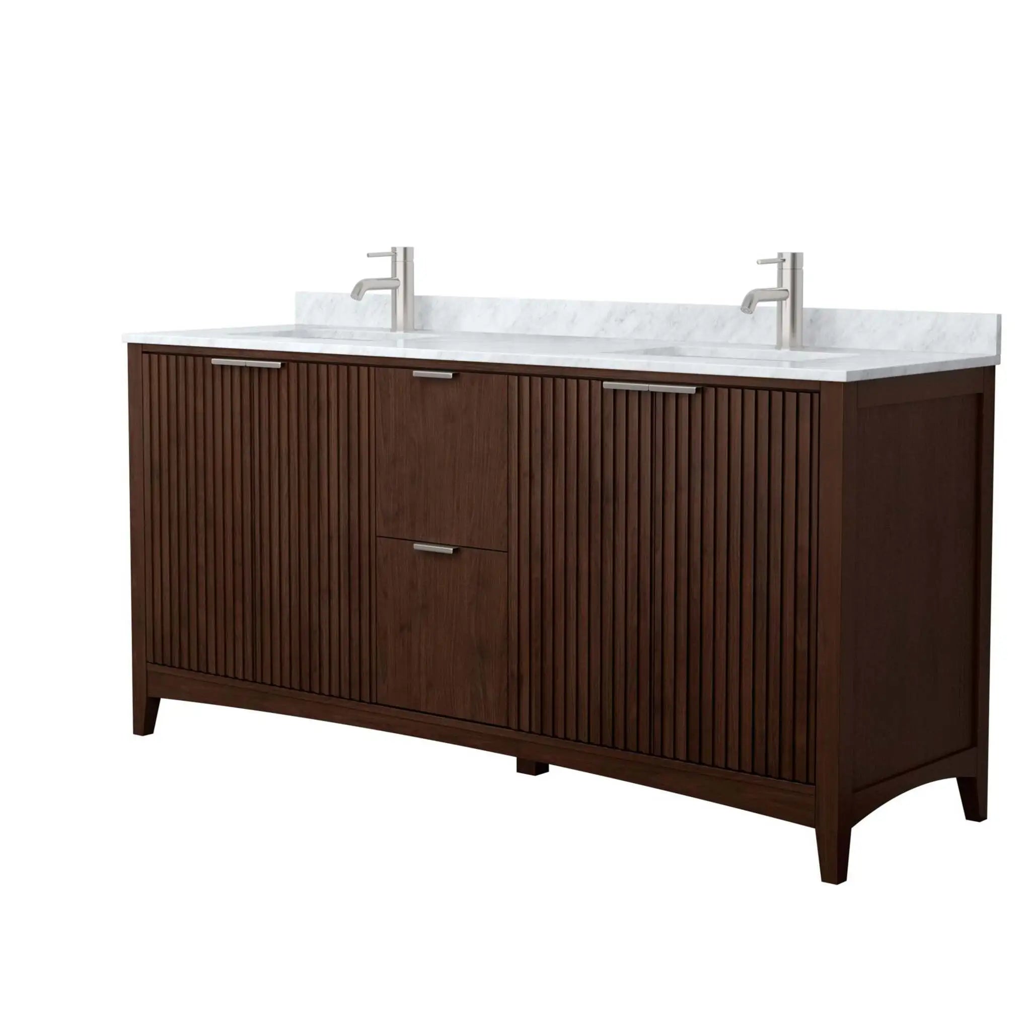72" Palmilla Double Bathroom Vanity in Dark Walnut with Brushed Nickel Trim by Wyndham