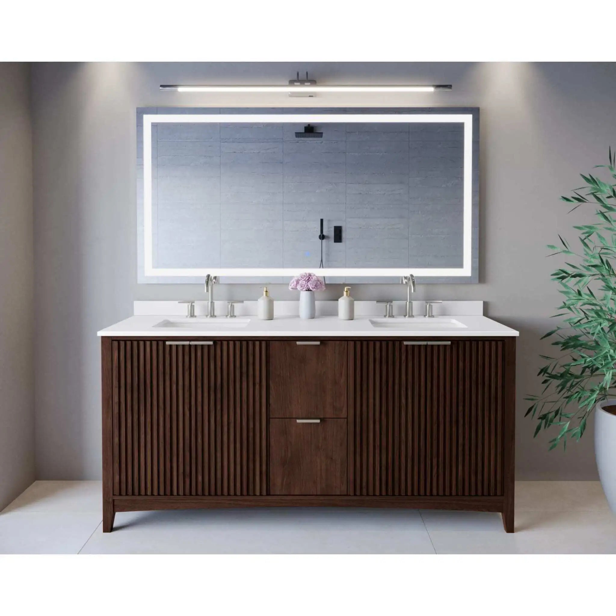 72" Palmilla Double Bathroom Vanity in Dark Walnut with Brushed Nickel Trim by Wyndham