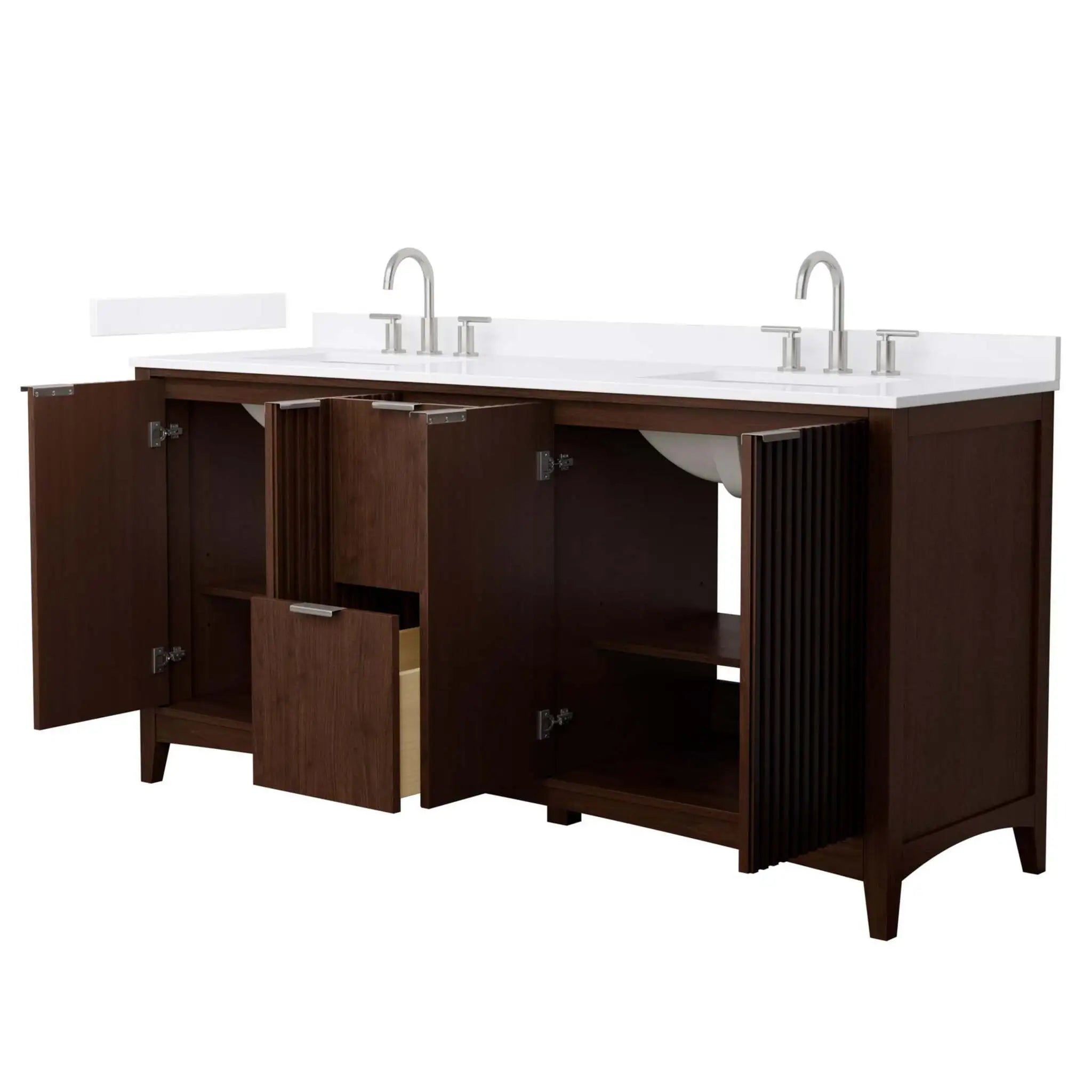 72" Palmilla Double Bathroom Vanity in Dark Walnut with Brushed Nickel Trim by Wyndham