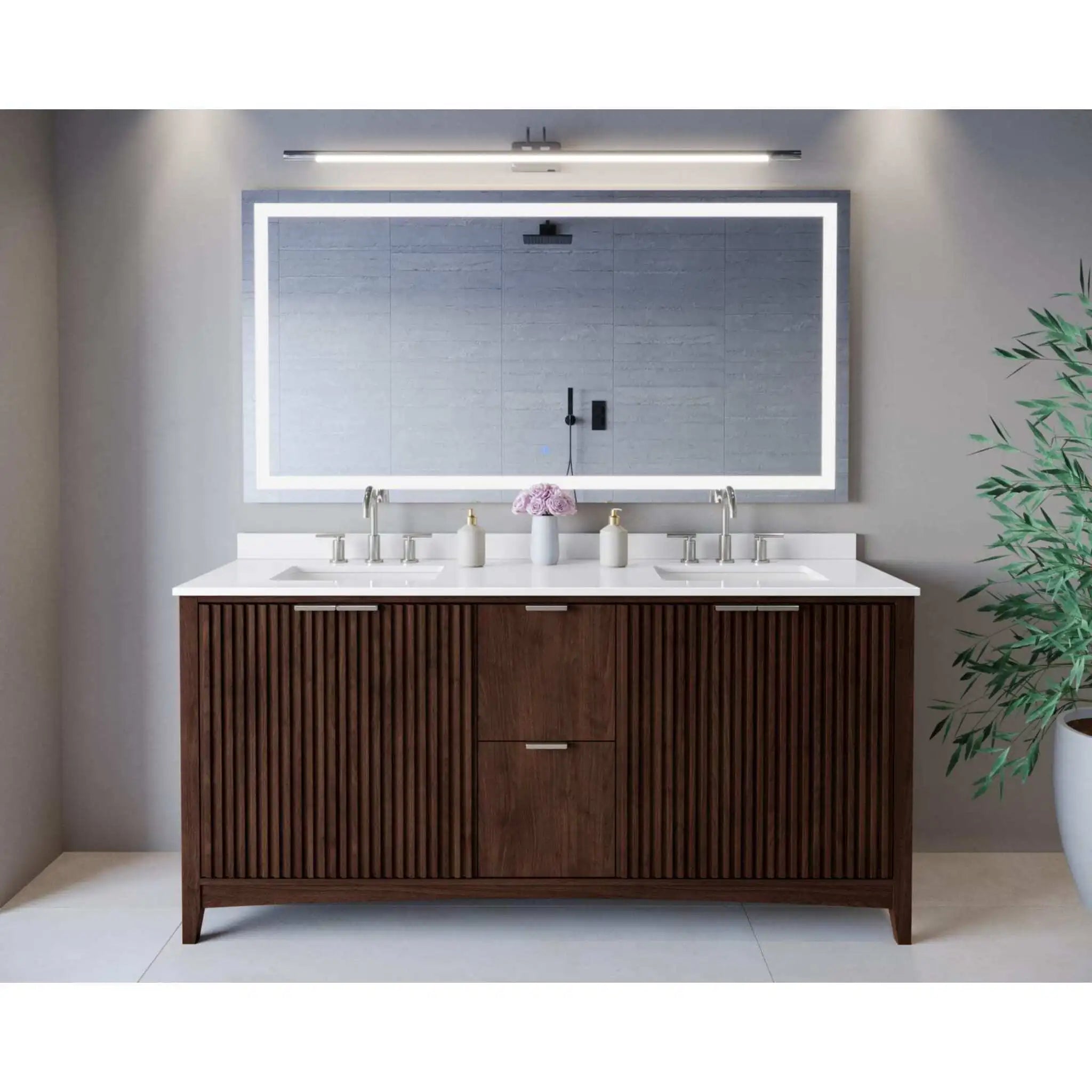 72" Palmilla Double Bathroom Vanity in Dark Walnut with Brushed Nickel Trim by Wyndham