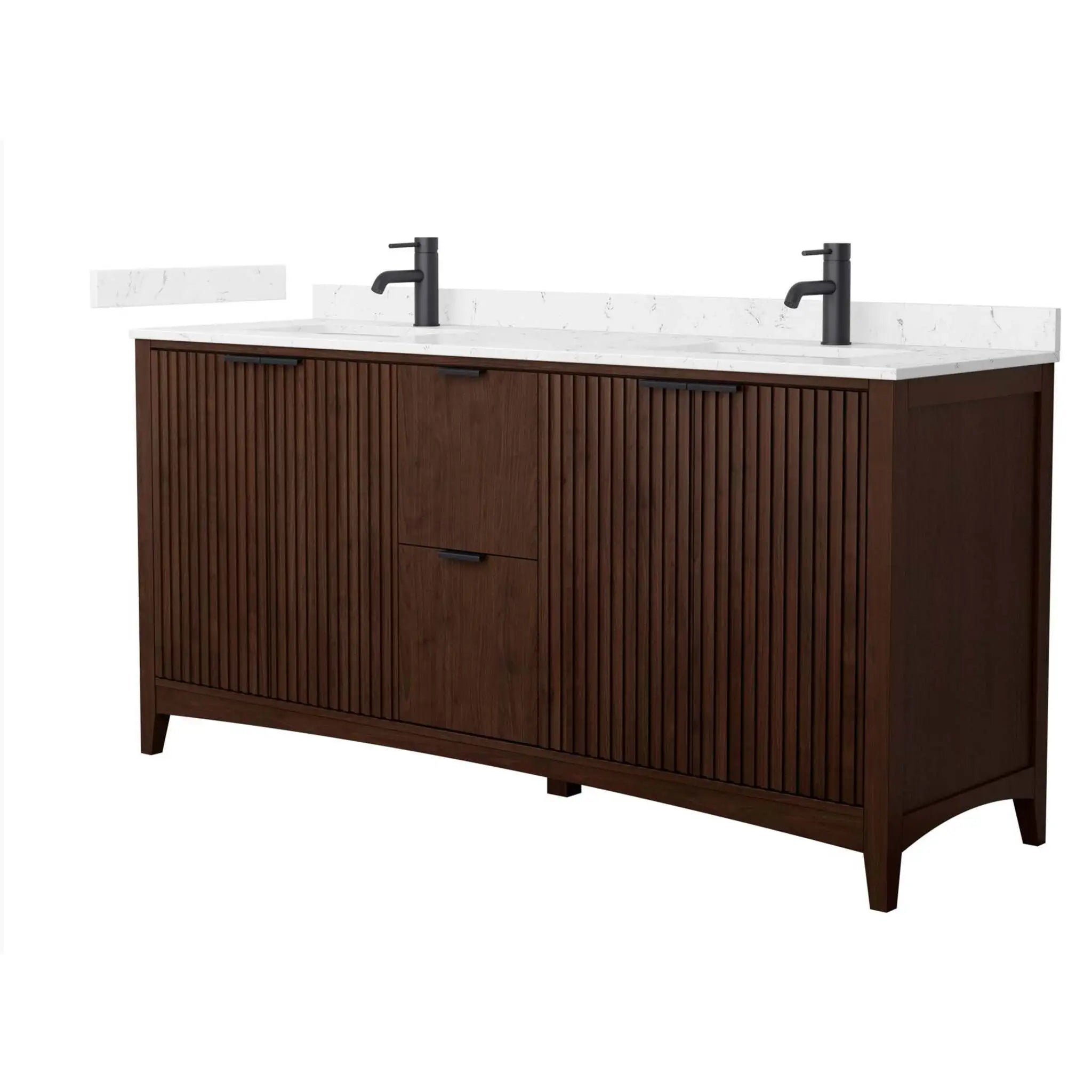 72" Palmilla Double Bathroom Vanity in Dark Walnut with Matte Black Trim by Wyndham