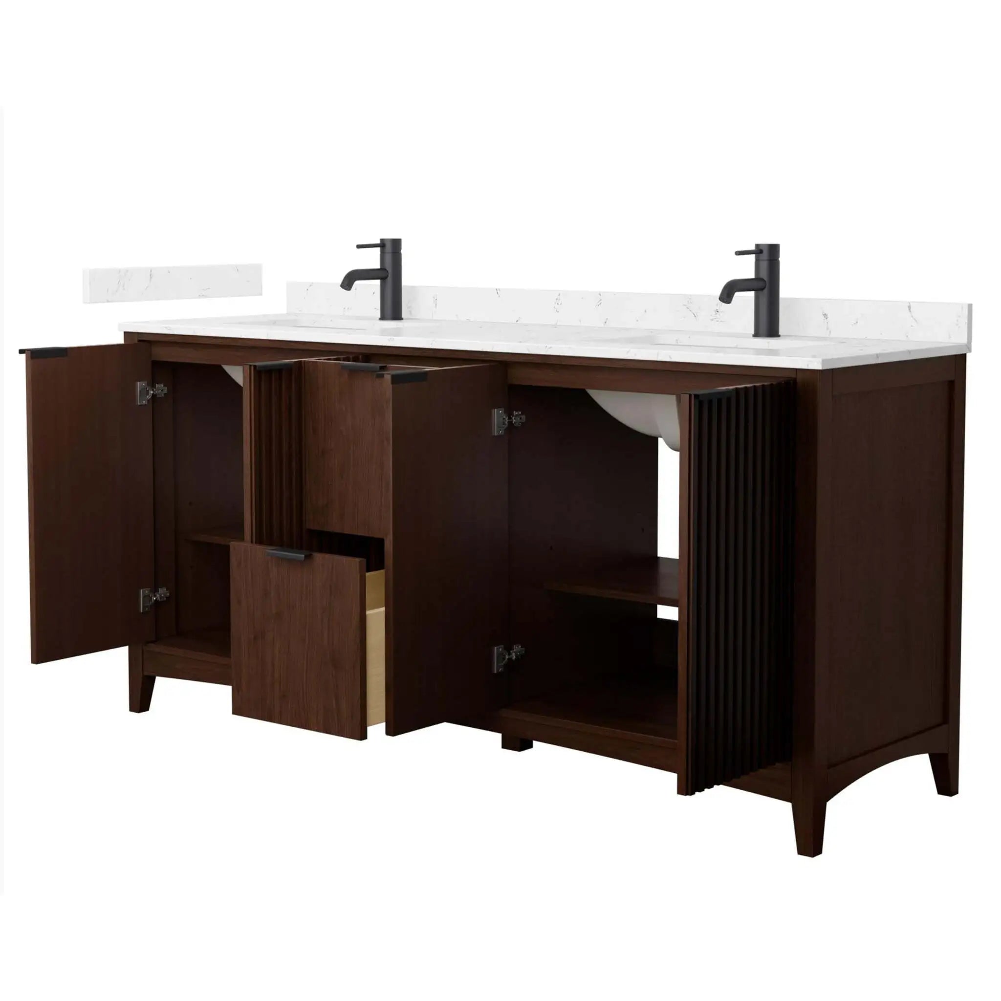 72" Palmilla Double Bathroom Vanity in Dark Walnut with Matte Black Trim by Wyndham