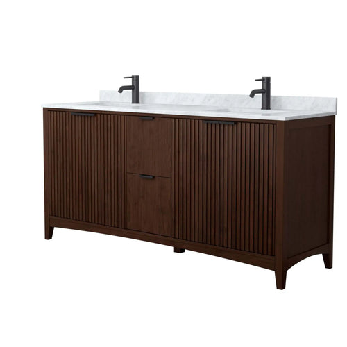 72" Palmilla Double Bathroom Vanity in Dark Walnut with Matte Black Trim by Wyndham