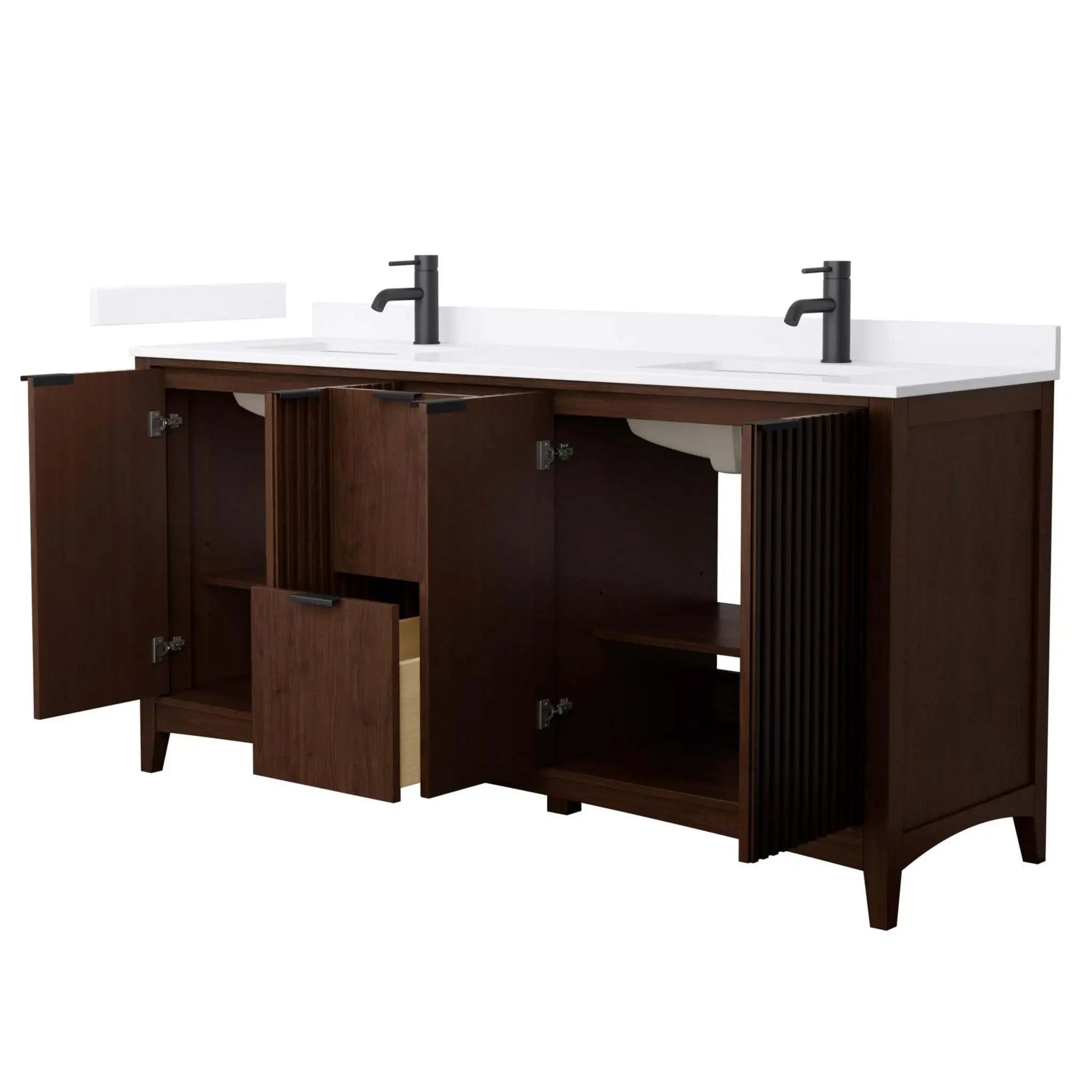 72" Palmilla Double Bathroom Vanity in Dark Walnut with Matte Black Trim by Wyndham