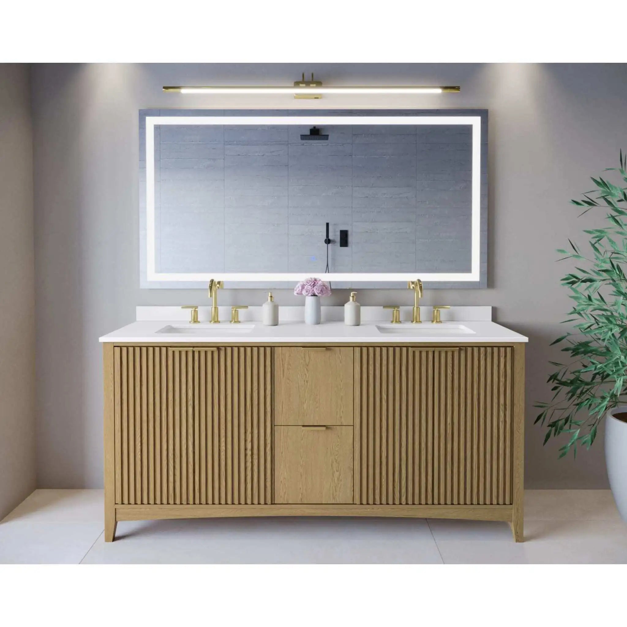 72" Palmilla Double Bathroom Vanity in Natural Oak with Brushed Gold Trim by Wyndham