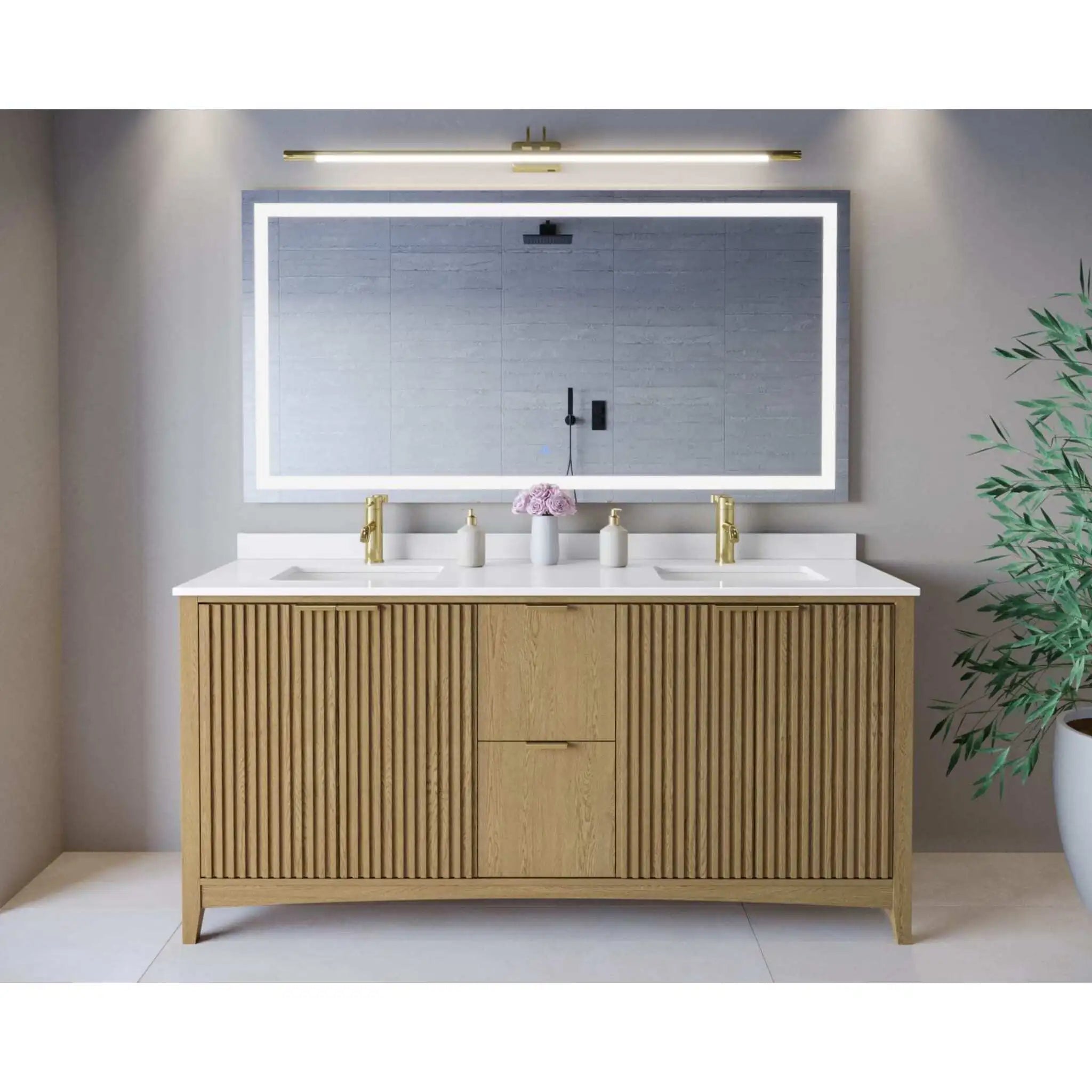 72" Palmilla Double Bathroom Vanity in Natural Oak with Brushed Gold Trim by Wyndham