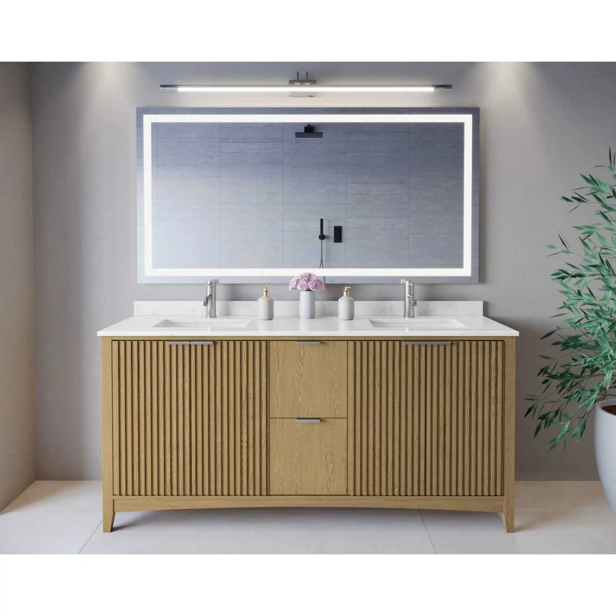 72" Palmilla Double Bathroom Vanity in Natural Oak with Brushed Nickel Trim by Wyndham
