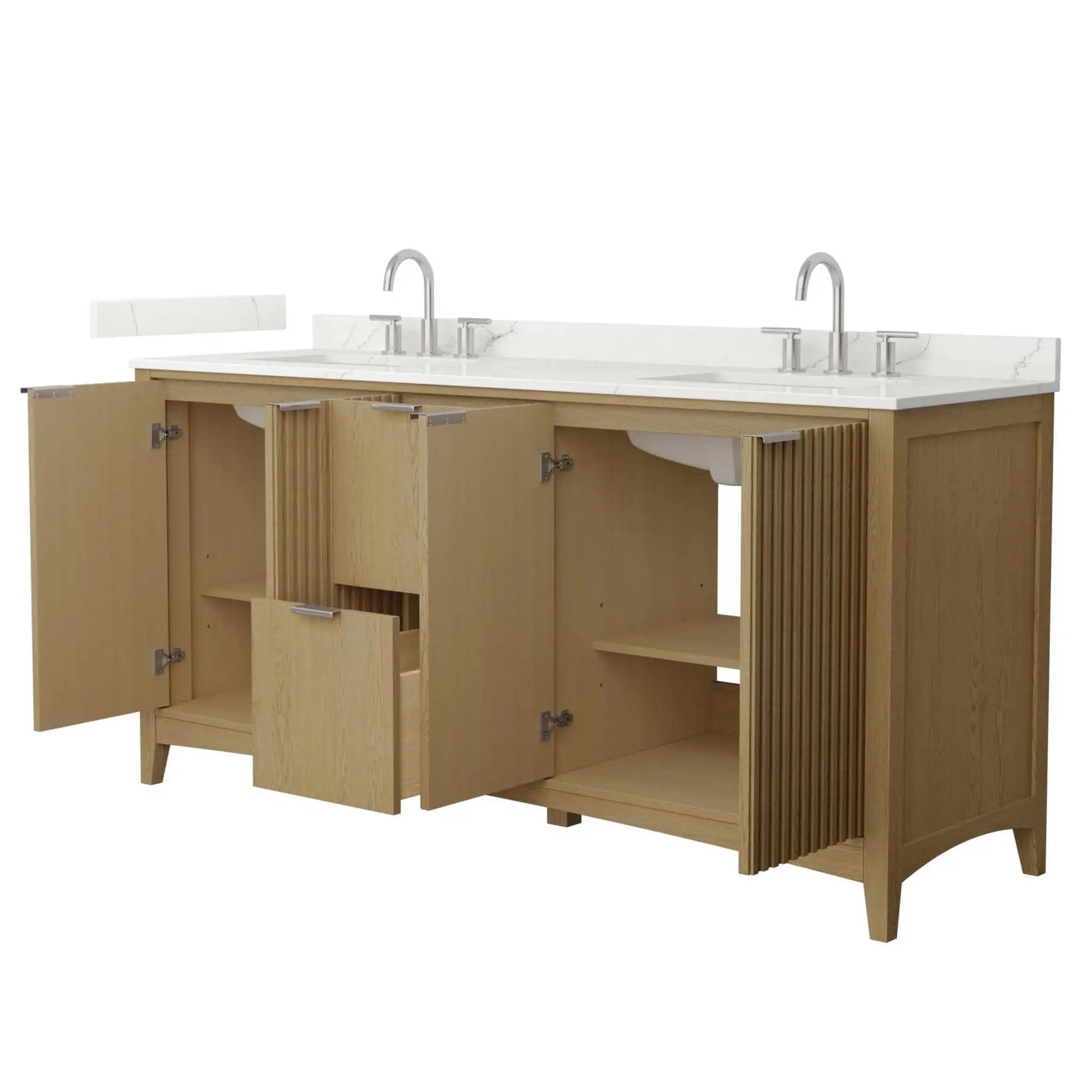 72" Palmilla Double Bathroom Vanity in Natural Oak with Brushed Nickel Trim by Wyndham