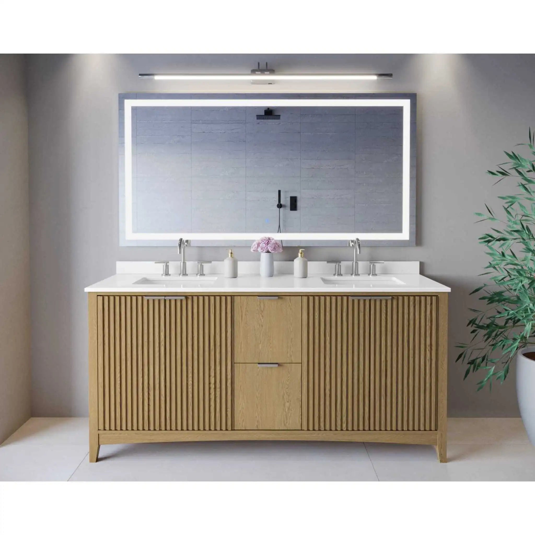 72" Palmilla Double Bathroom Vanity in Natural Oak with Brushed Nickel Trim by Wyndham