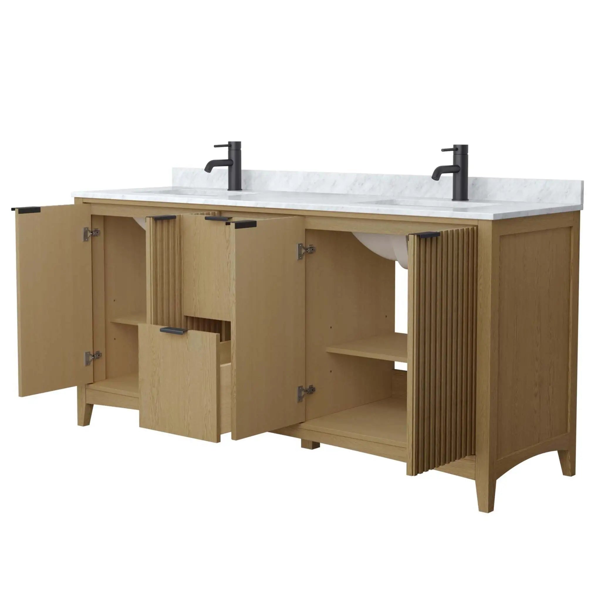 72" Palmilla Double Bathroom Vanity in Natural Oak with Matte Black Trim by Wyndham