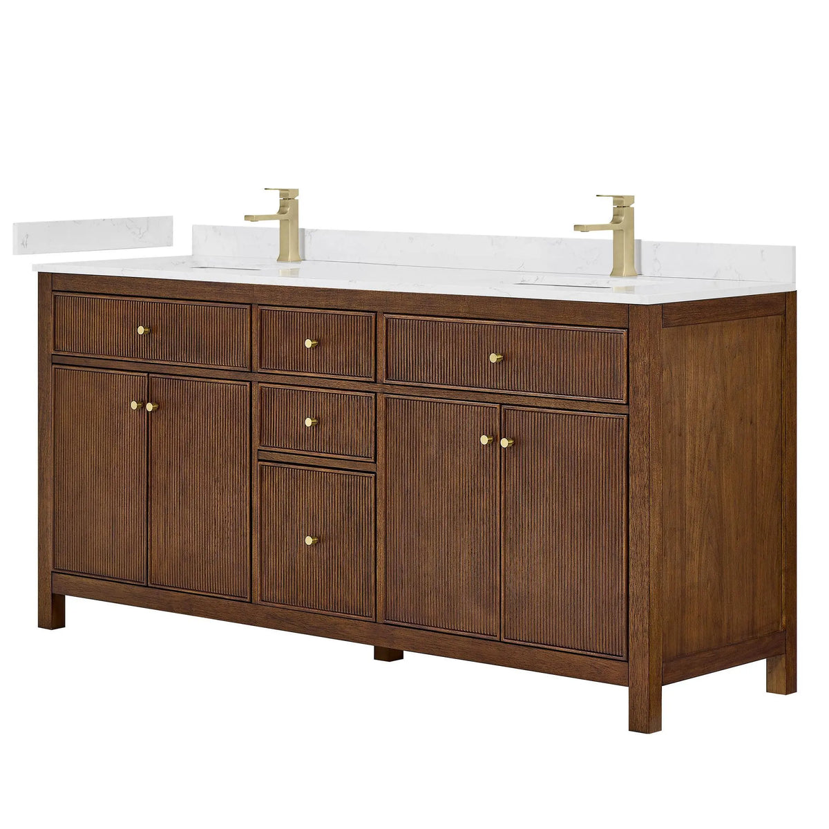 72" Pendry Double Bathroom Vanity Dark Walnut Brushed Gold Trim by wyndham View 1