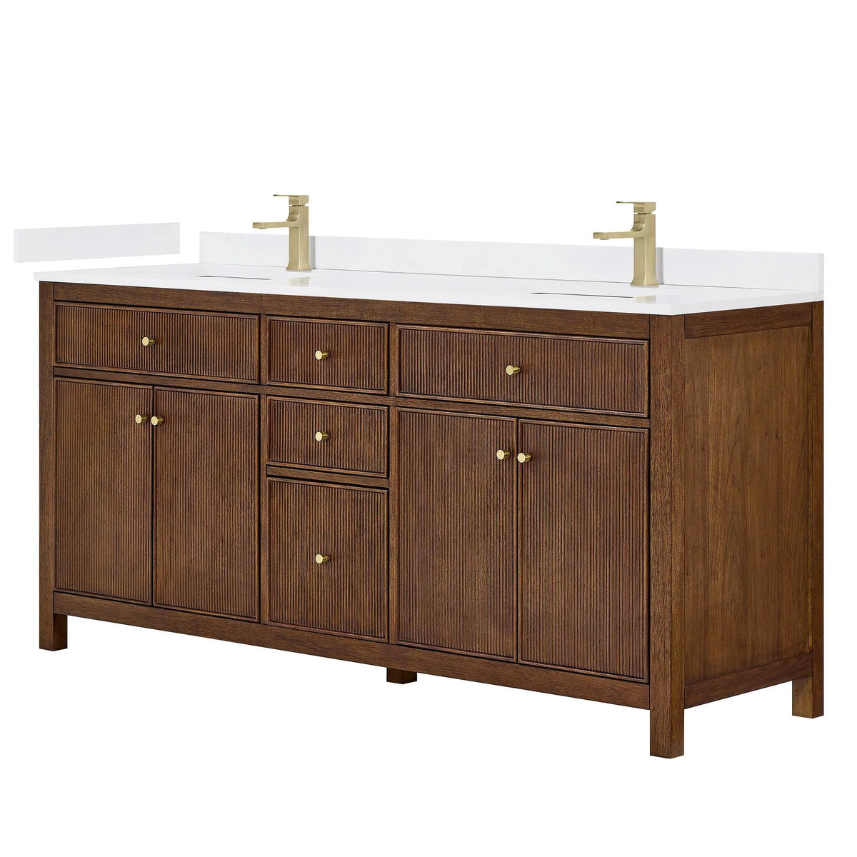 72" Pendry Double Bathroom Vanity Dark Walnut Brushed Gold Trim by wyndham View 5