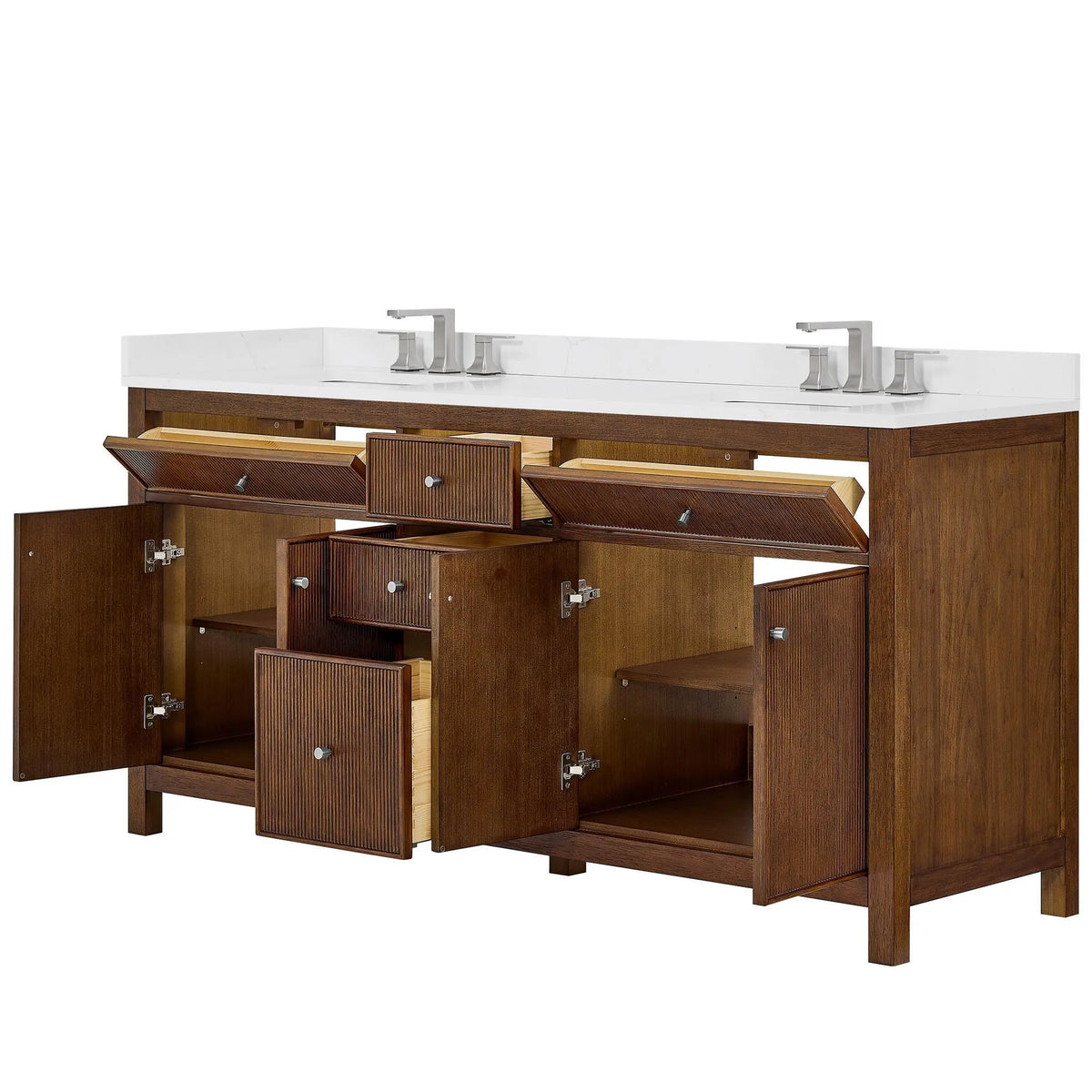 72" Pendry Double Bathroom Vanity Dark Walnut Brushed Nickel Trim by wyndham View 19