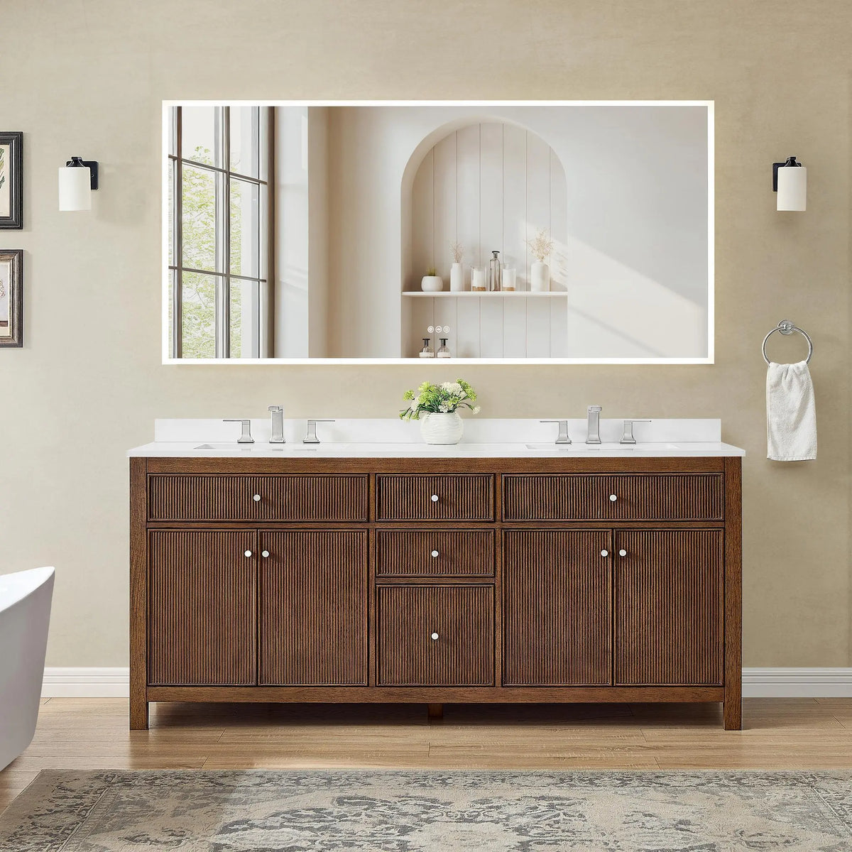 72" Pendry Double Bathroom Vanity Dark Walnut Brushed Nickel Trim by wyndham View 22