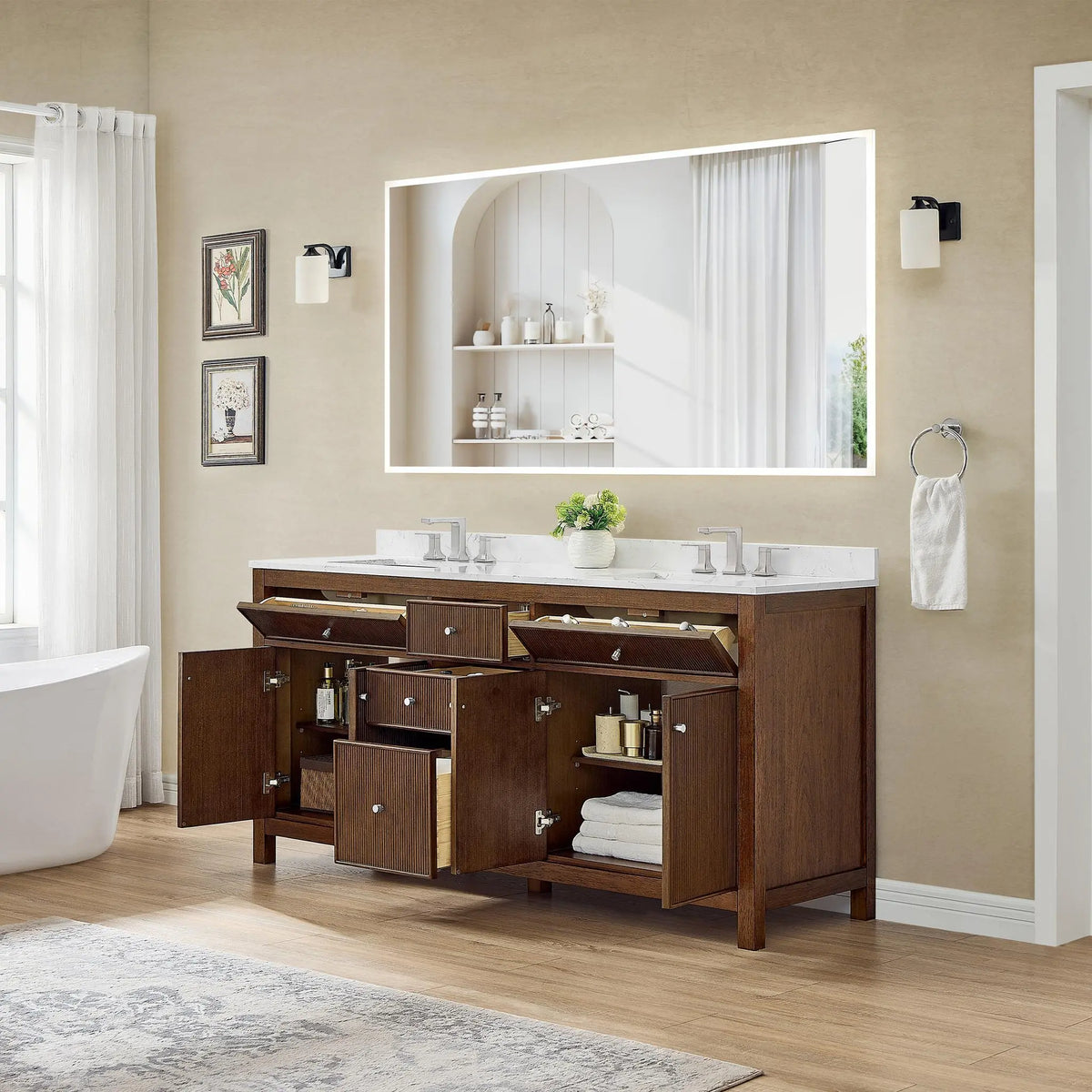 72" Pendry Double Bathroom Vanity Dark Walnut Brushed Nickel Trim by wyndham View 28