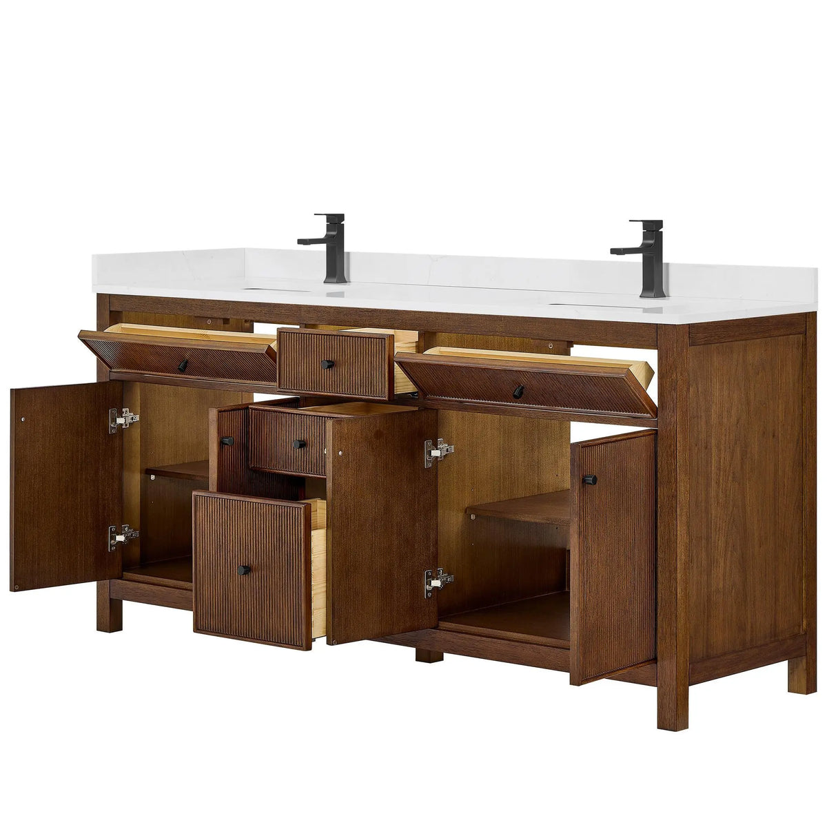 72" Pendry Double Bathroom Vanity Dark Walnut Matte Black Trim by wyndham View 11