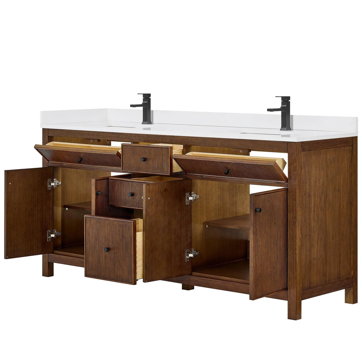 72" Pendry Double Bathroom Vanity Dark Walnut Matte Black Trim by wyndham View 15