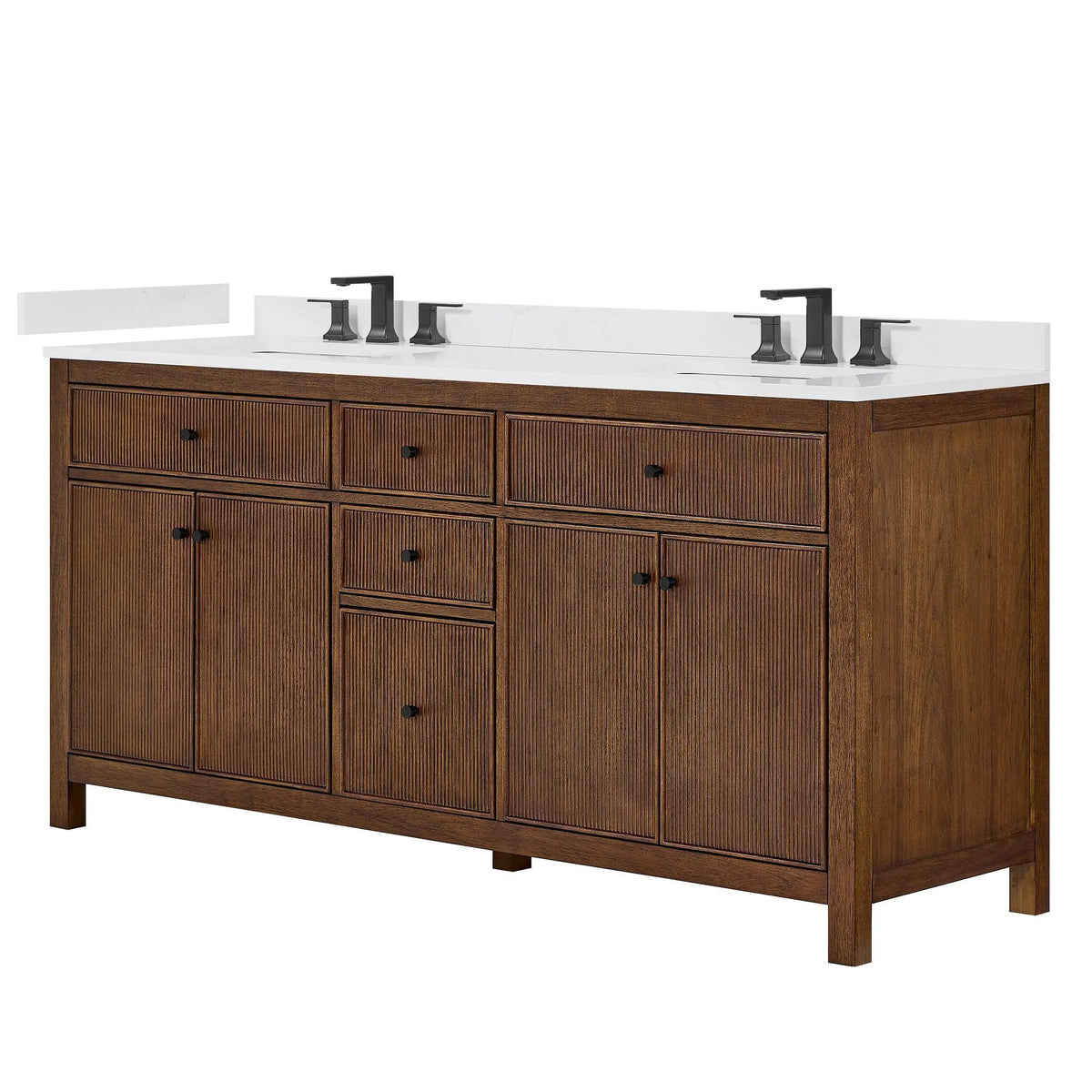 72" Pendry Double Bathroom Vanity Dark Walnut Matte Black Trim by wyndham View 17