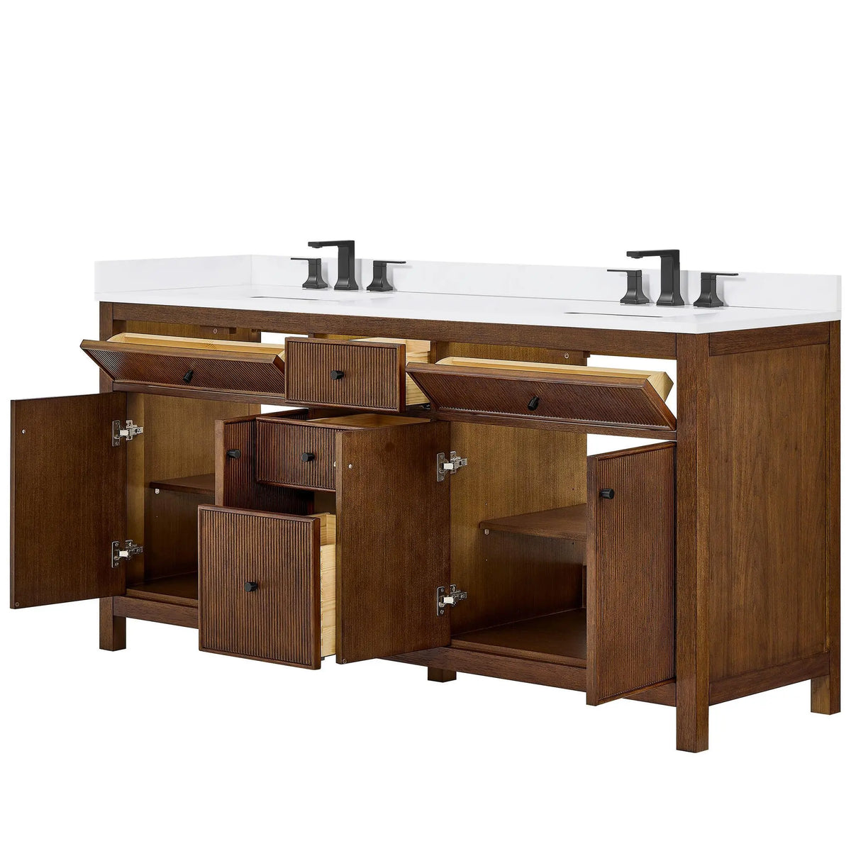 72" Pendry Double Bathroom Vanity Dark Walnut Matte Black Trim by wyndham View 31