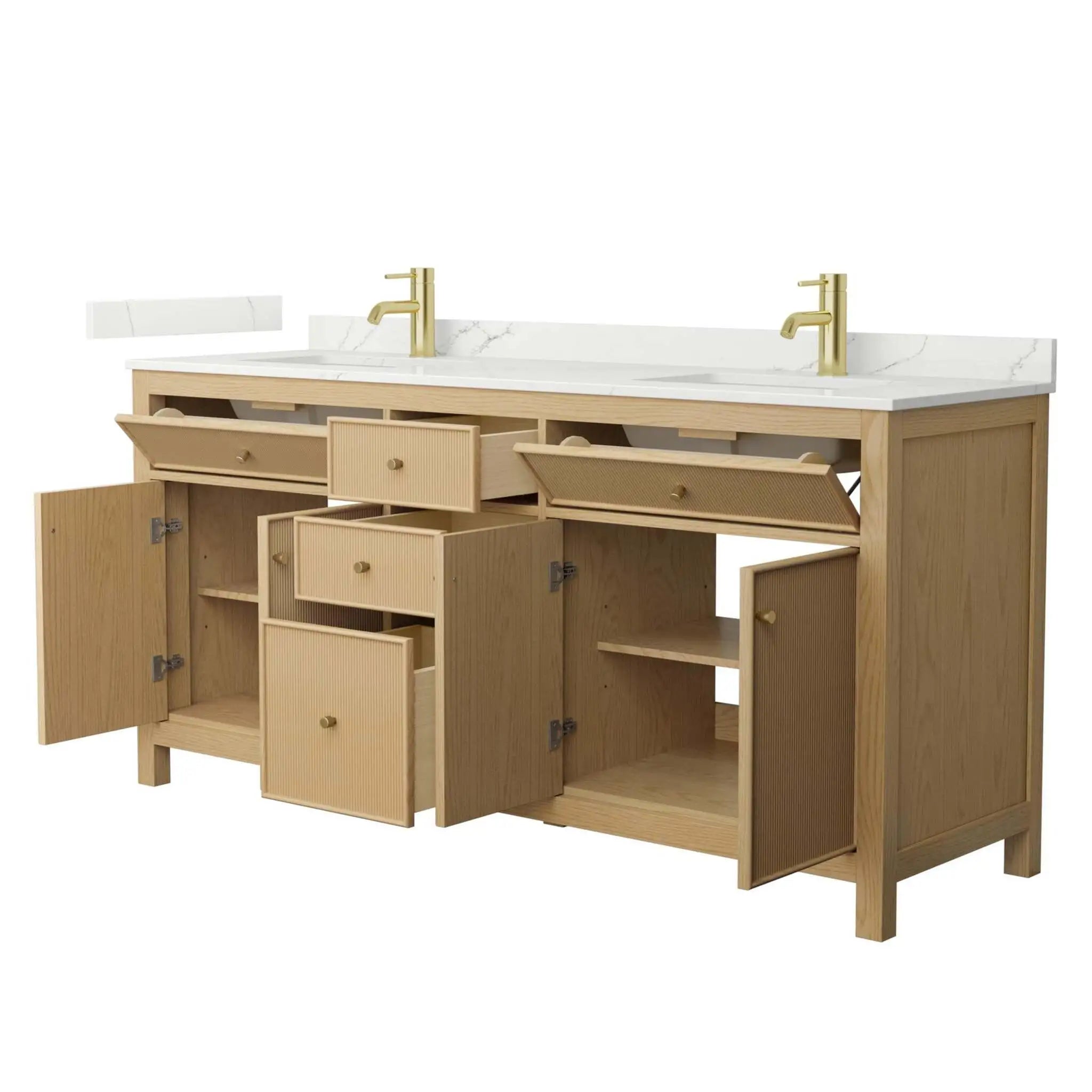 72" Pendry Double Bathroom Vanity in Tanned Oak with Brushed Gold Trim by Wyndham