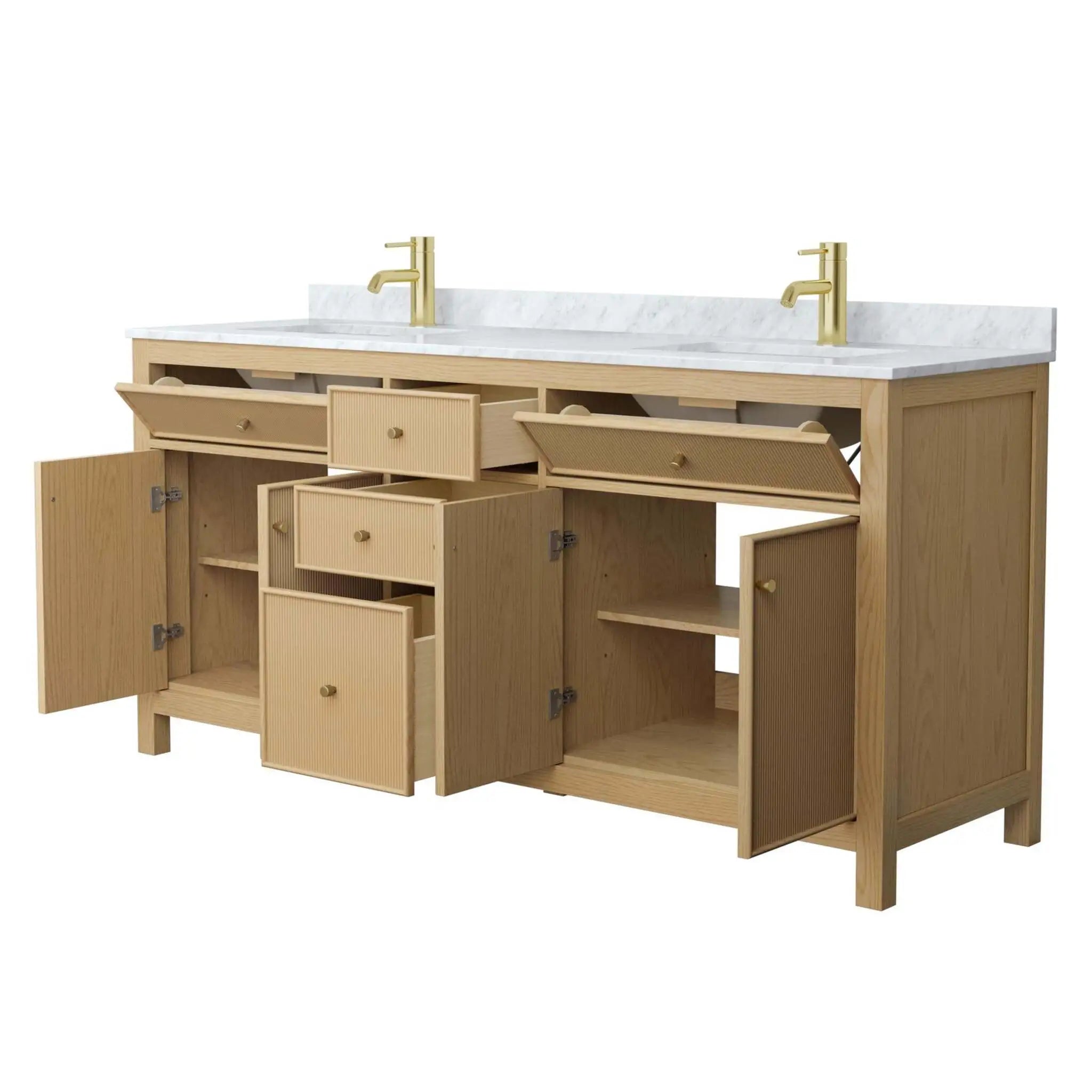 72" Pendry Double Bathroom Vanity in Tanned Oak with Brushed Gold Trim by Wyndham