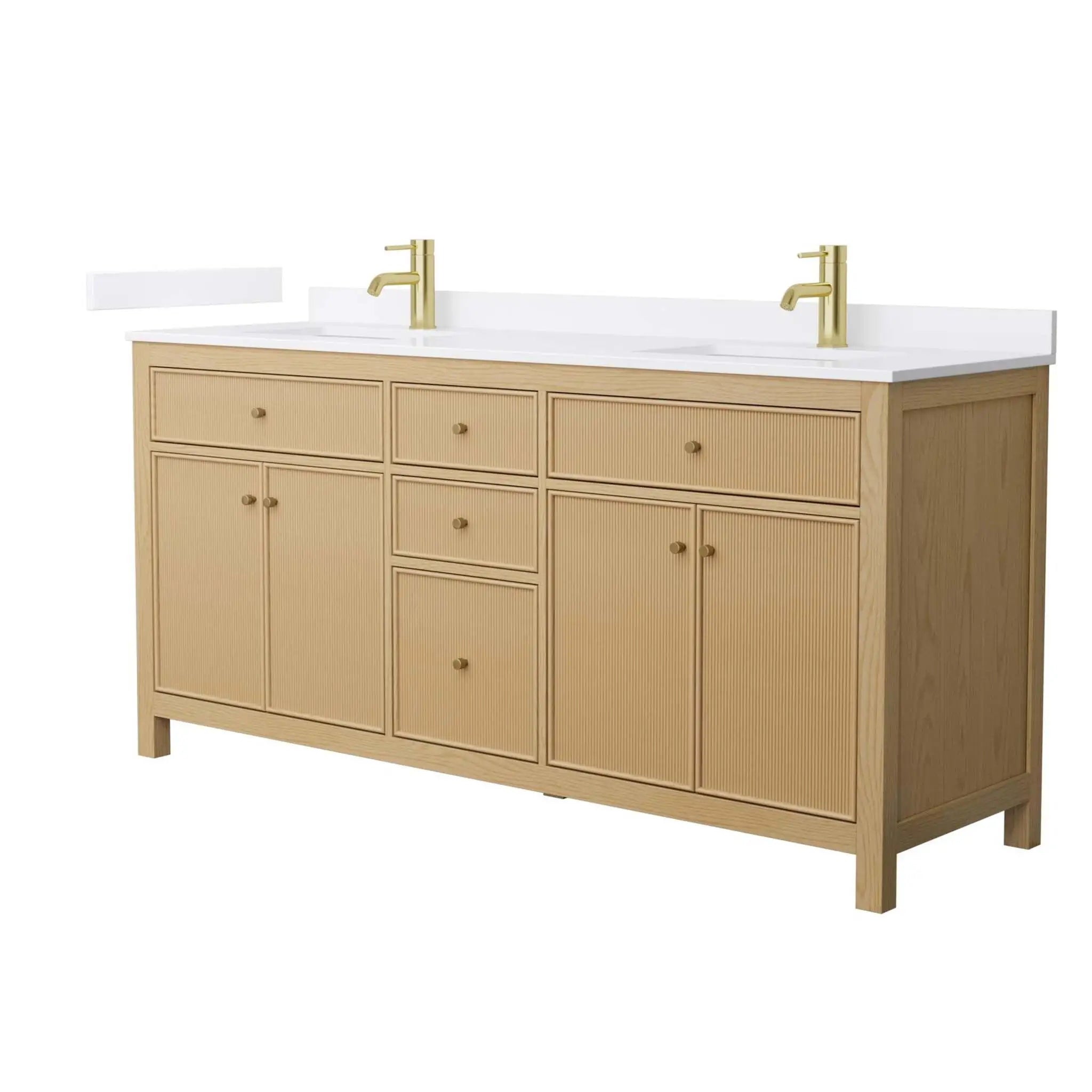 72" Pendry Double Bathroom Vanity in Tanned Oak with Brushed Gold Trim by Wyndham