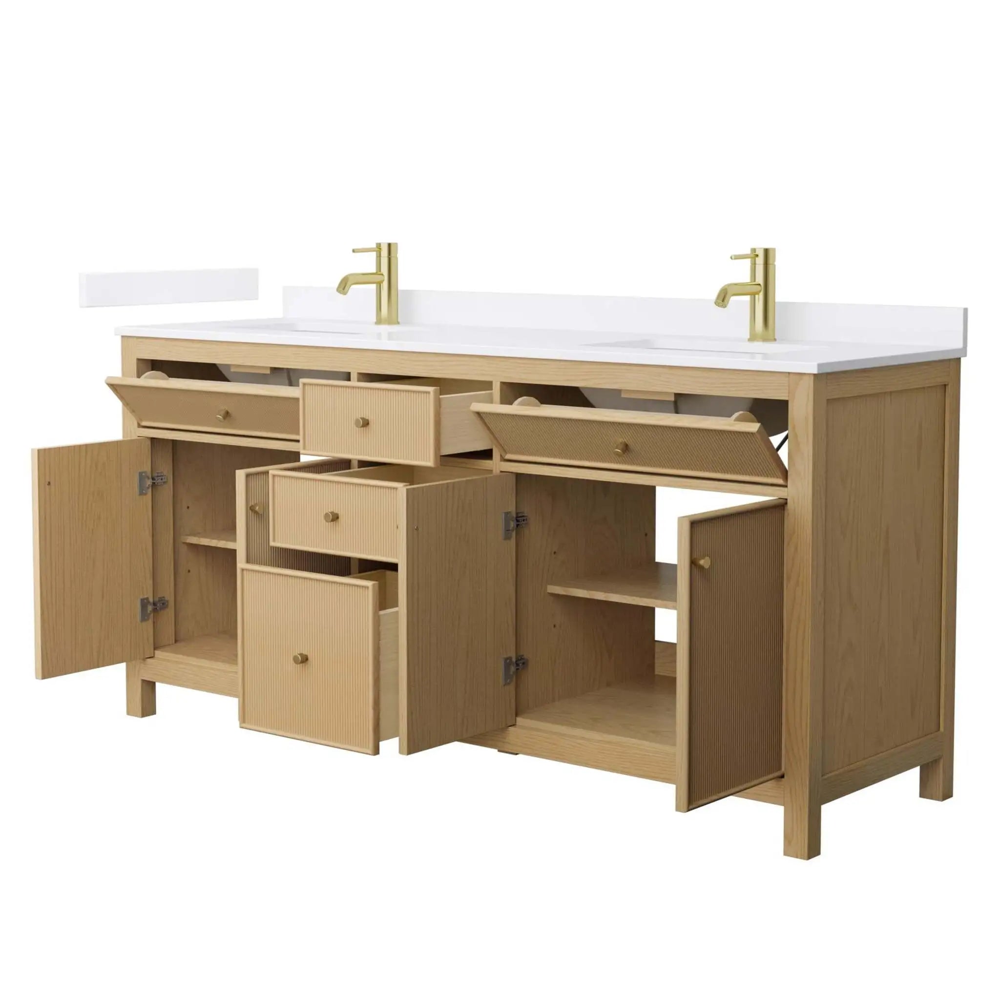 72" Pendry Double Bathroom Vanity in Tanned Oak with Brushed Gold Trim by Wyndham