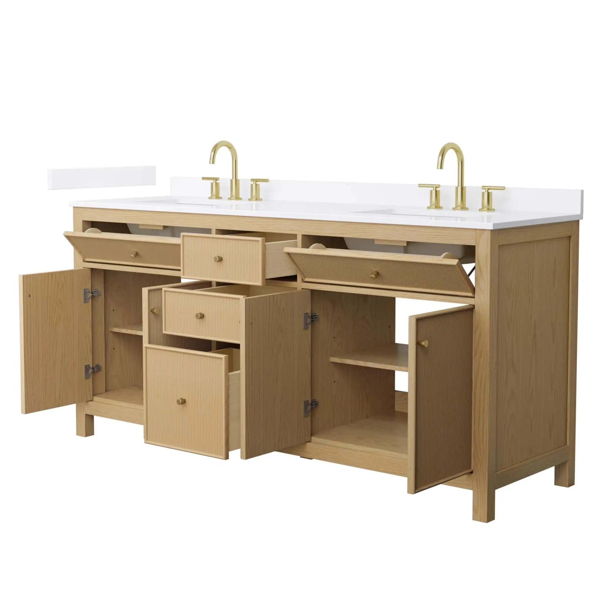 72" Pendry Double Bathroom Vanity in Tanned Oak with Brushed Gold Trim by Wyndham