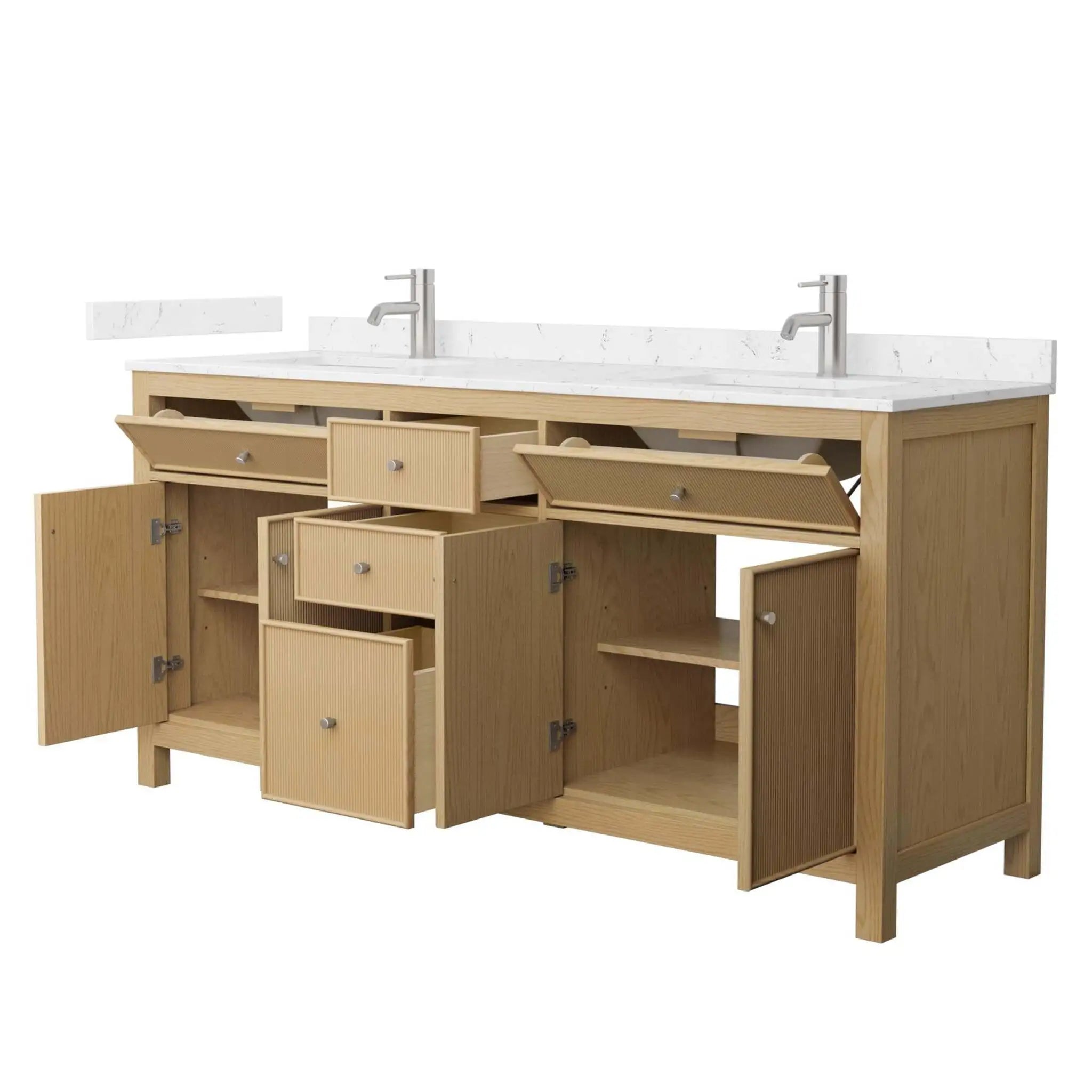 72" Pendry Double Bathroom Vanity in Tanned Oak with Brushed Nickel Trim by Wyndham