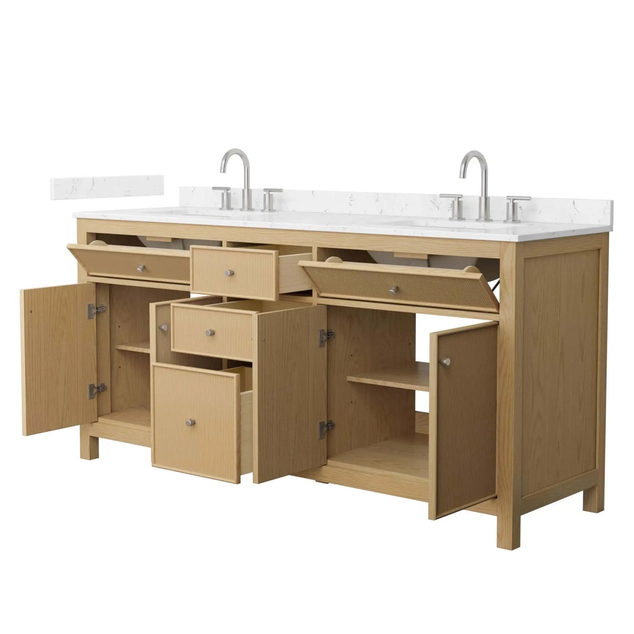 72" Pendry Double Bathroom Vanity in Tanned Oak with Brushed Nickel Trim by Wyndham