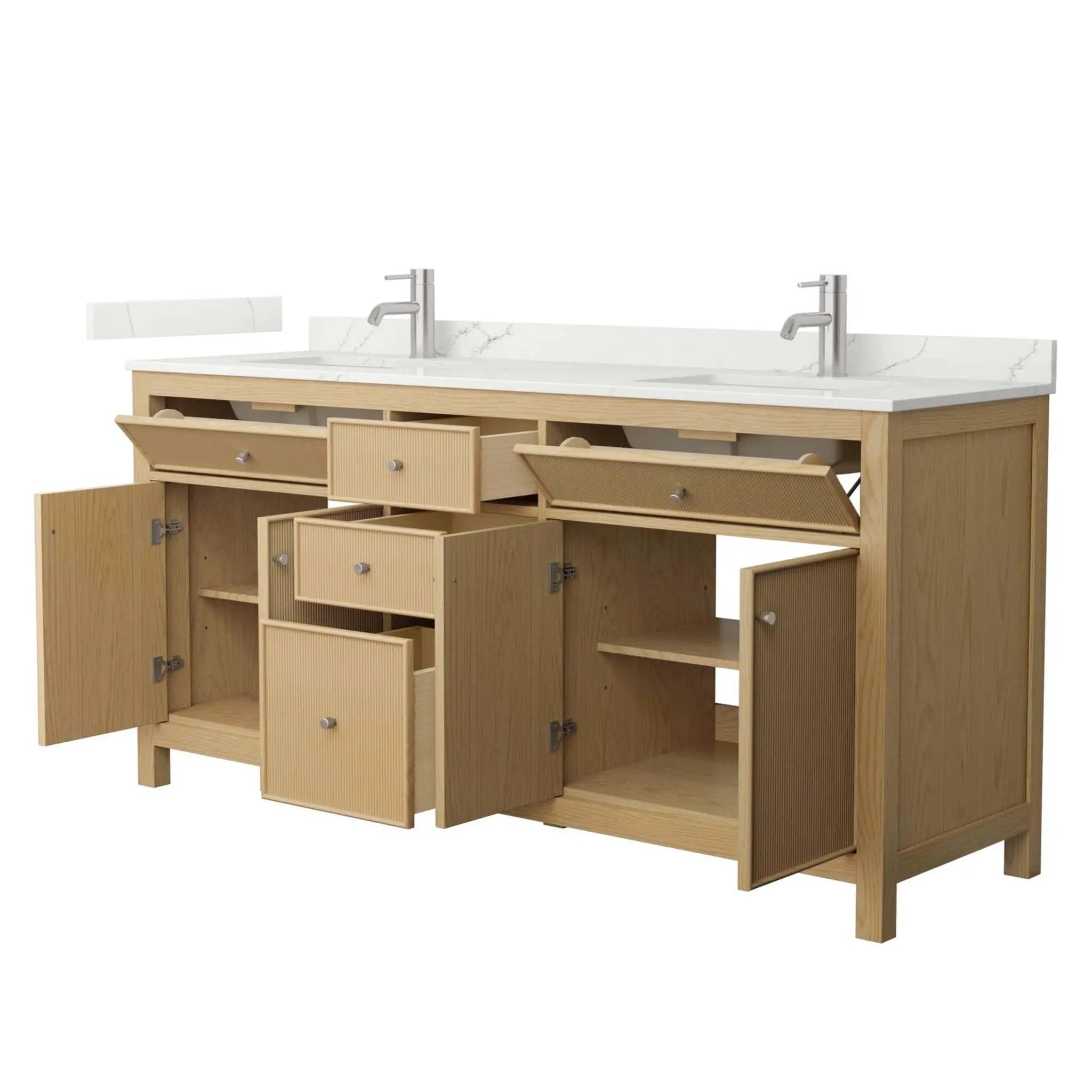 72" Pendry Double Bathroom Vanity in Tanned Oak with Brushed Nickel Trim by Wyndham