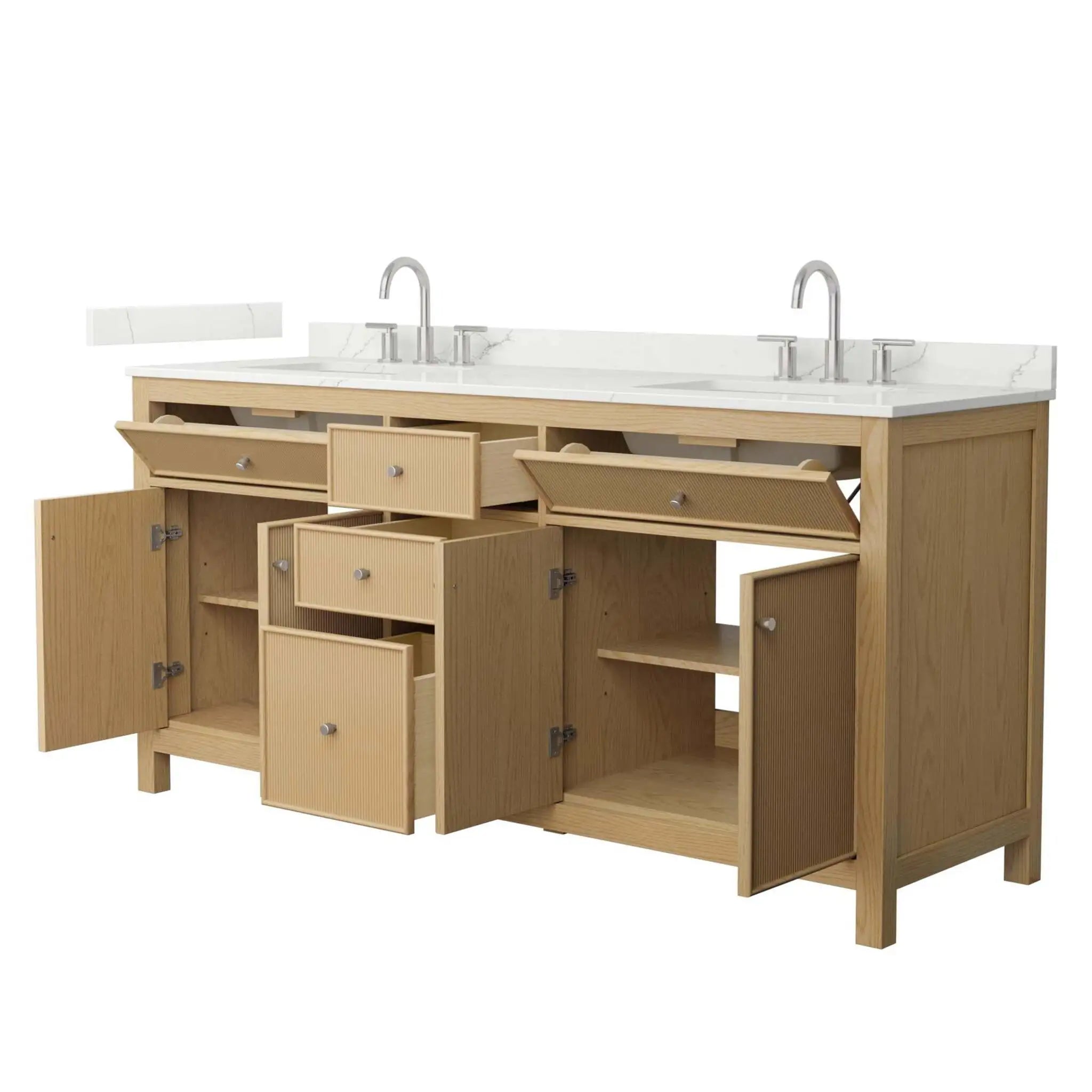 72" Pendry Double Bathroom Vanity in Tanned Oak with Brushed Nickel Trim by Wyndham
