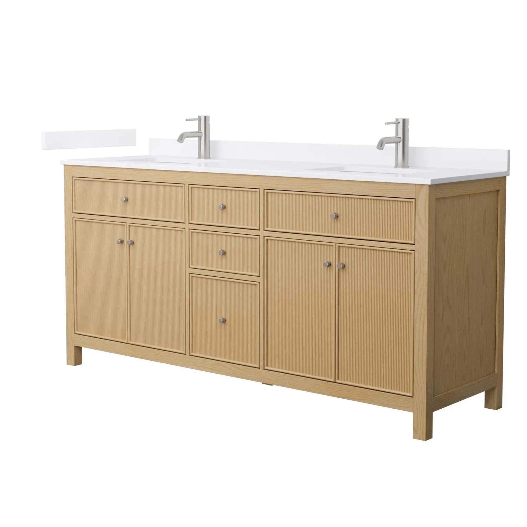 72" Pendry Double Bathroom Vanity in Tanned Oak with Brushed Nickel Trim by Wyndham