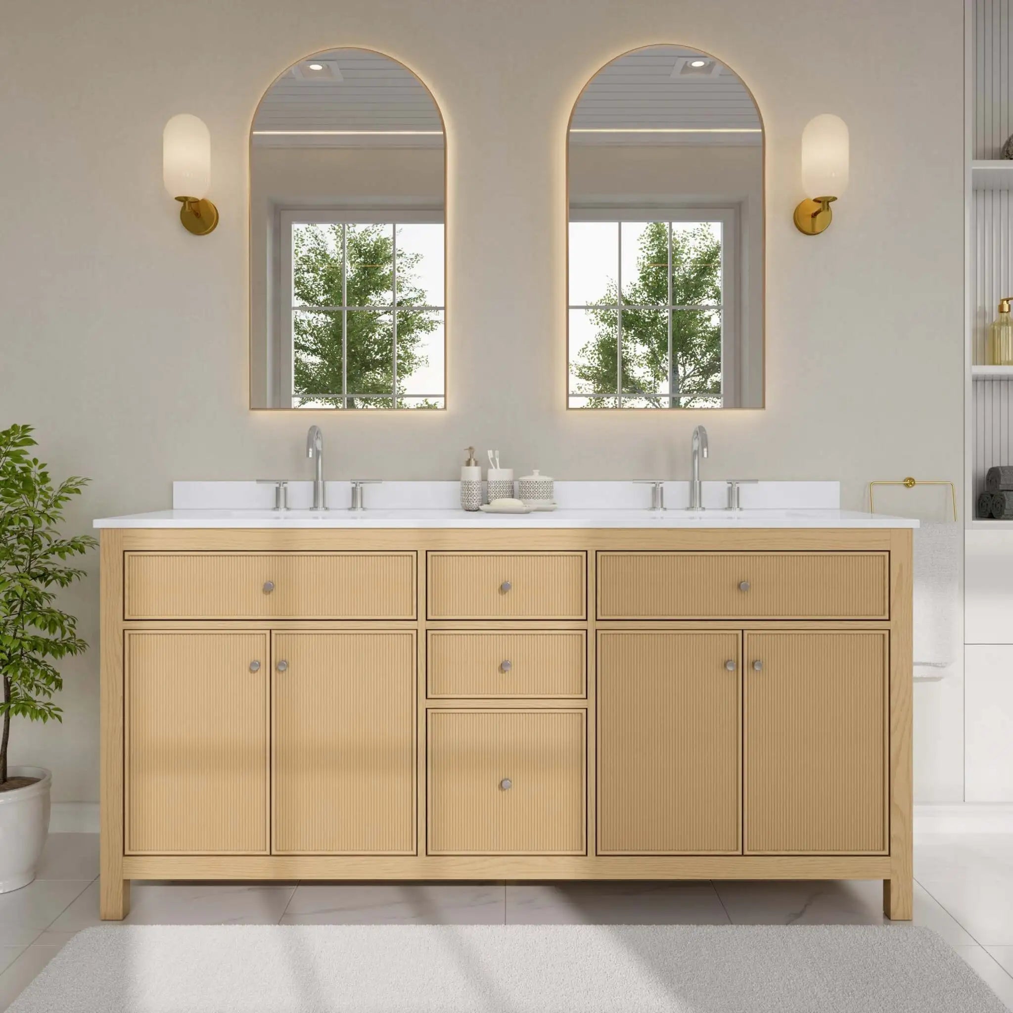 72" Pendry Double Bathroom Vanity in Tanned Oak with Brushed Nickel Trim by Wyndham