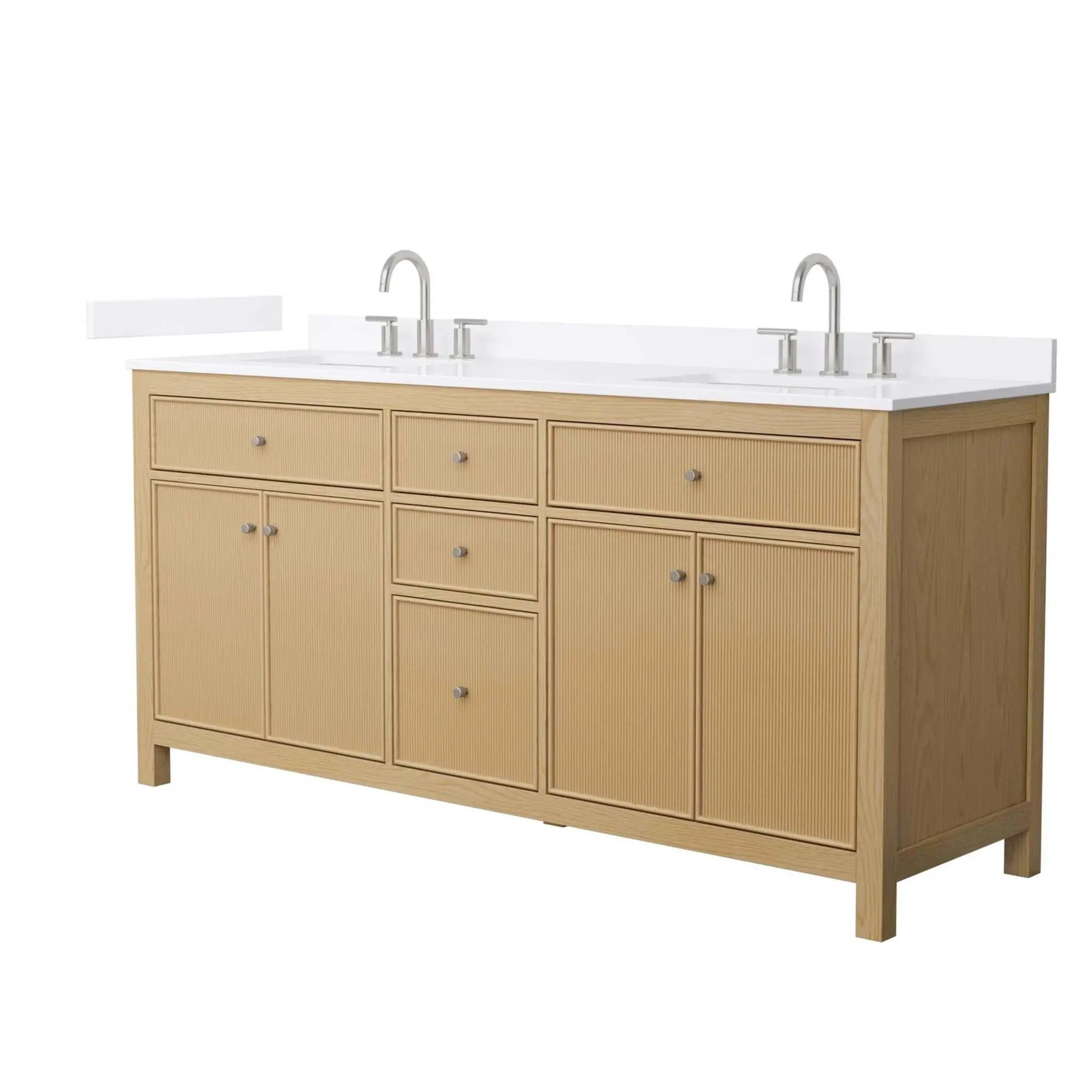 72" Pendry Double Bathroom Vanity in Tanned Oak with Brushed Nickel Trim by Wyndham