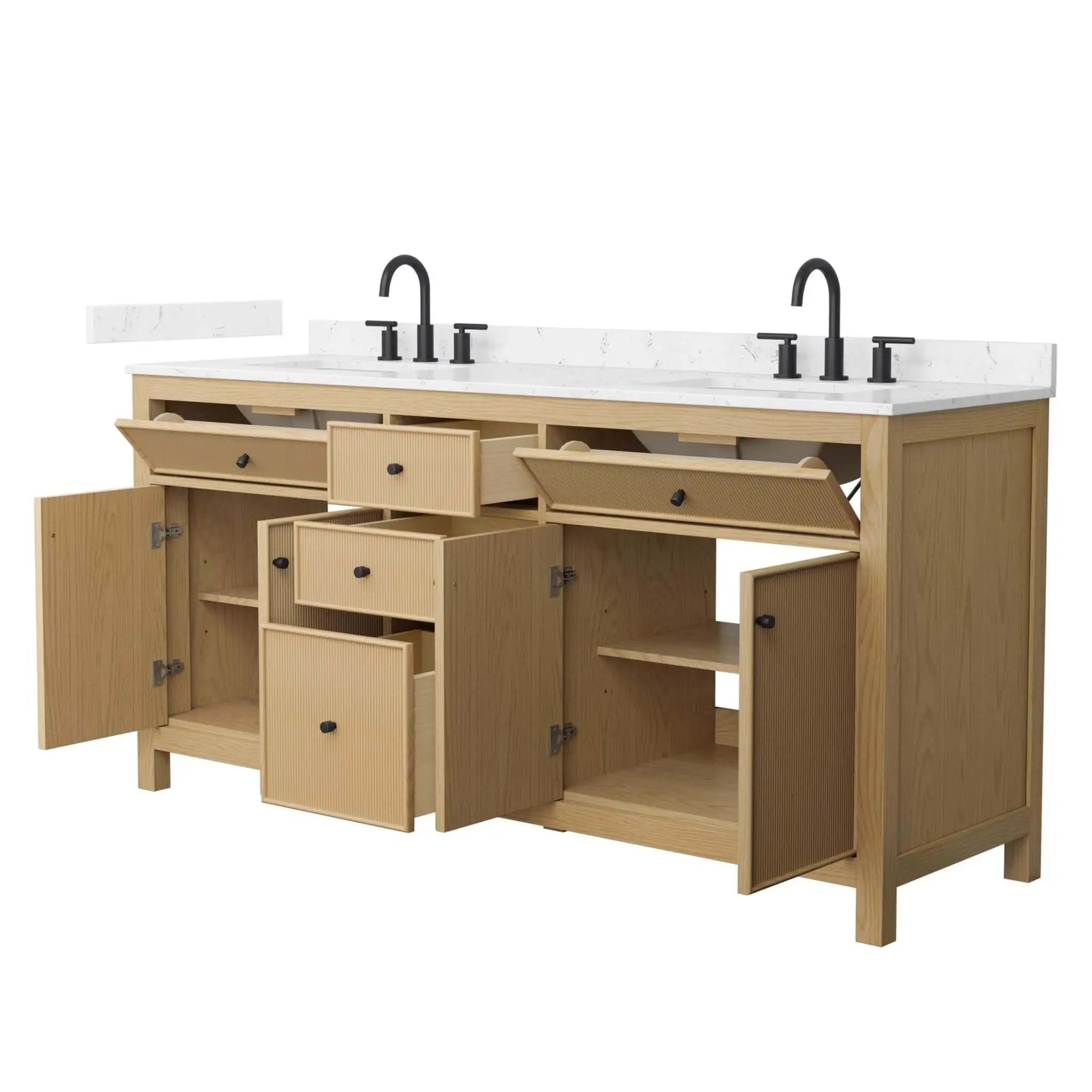 72" Pendry Double Bathroom Vanity in Tanned Oak with Matte Black Trim by Wyndham
