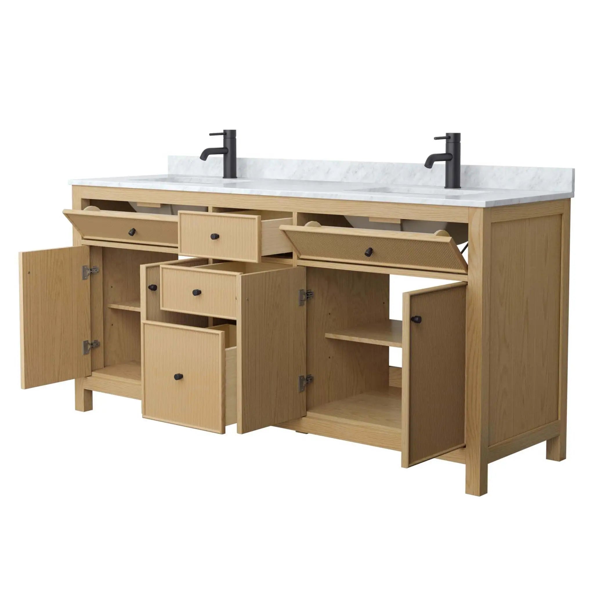 72" Pendry Double Bathroom Vanity in Tanned Oak with Matte Black Trim by Wyndham