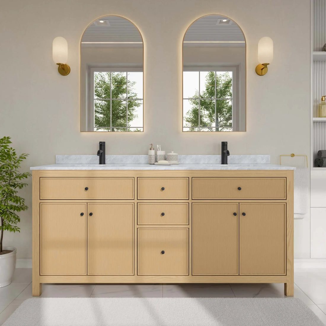 72" Pendry Double Bathroom Vanity in Tanned Oak with Matte Black Trim by Wyndham
