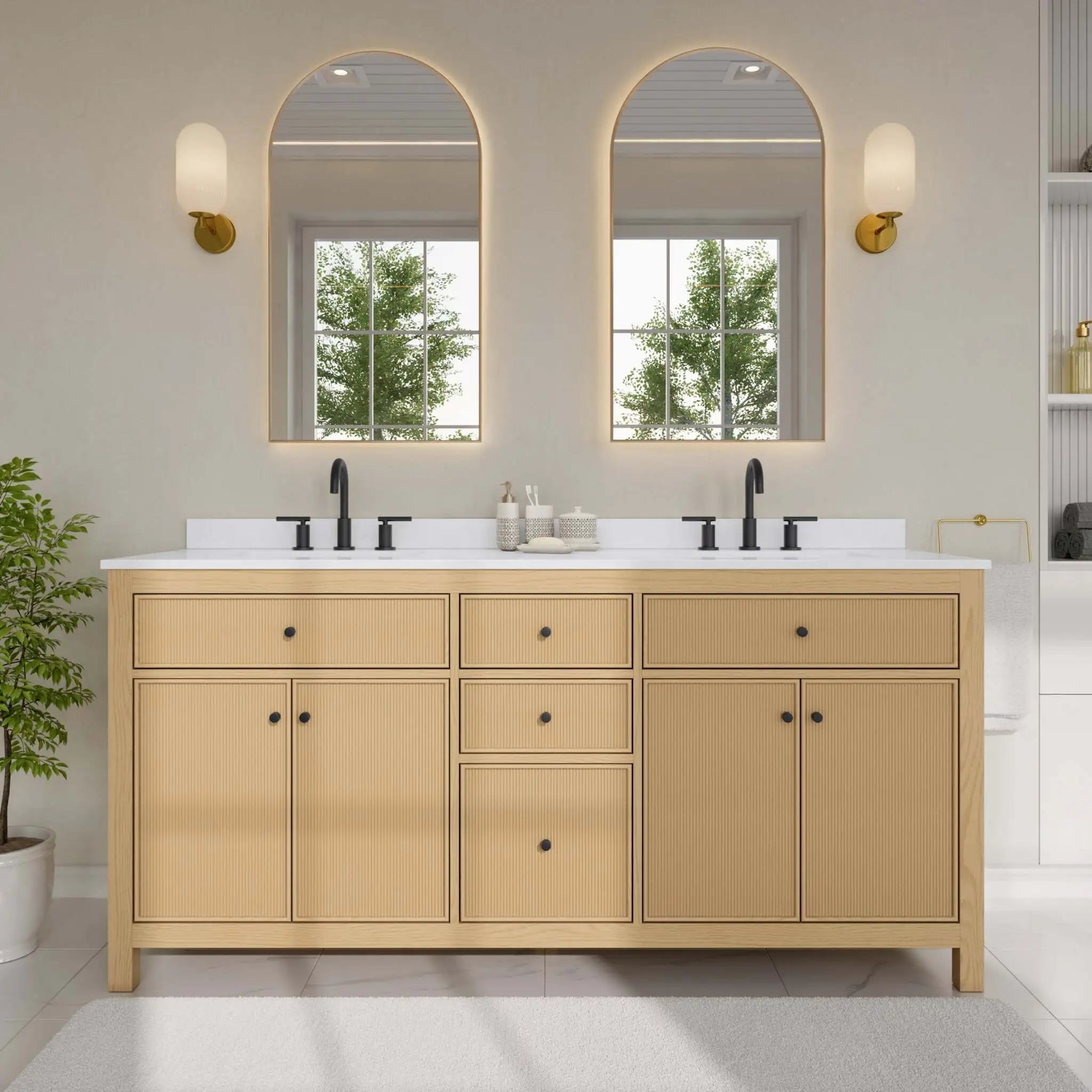 72" Pendry Double Bathroom Vanity in Tanned Oak with Matte Black Trim by Wyndham