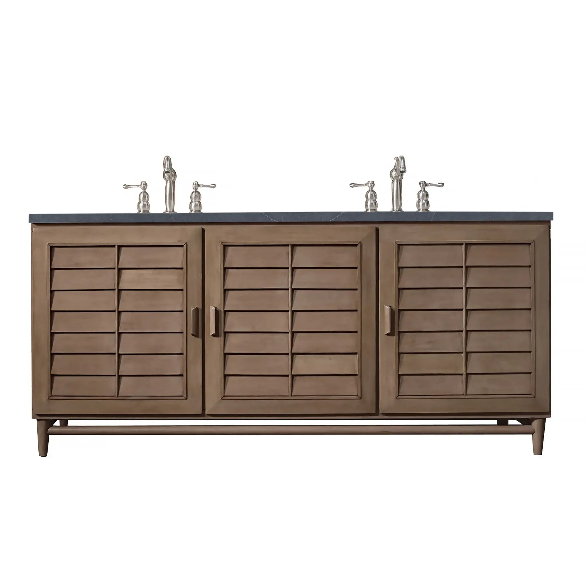 72" Portland Double Vanity in Whitewashed Walnut-Charcoal Soapstone Silestone-8" Widespread image