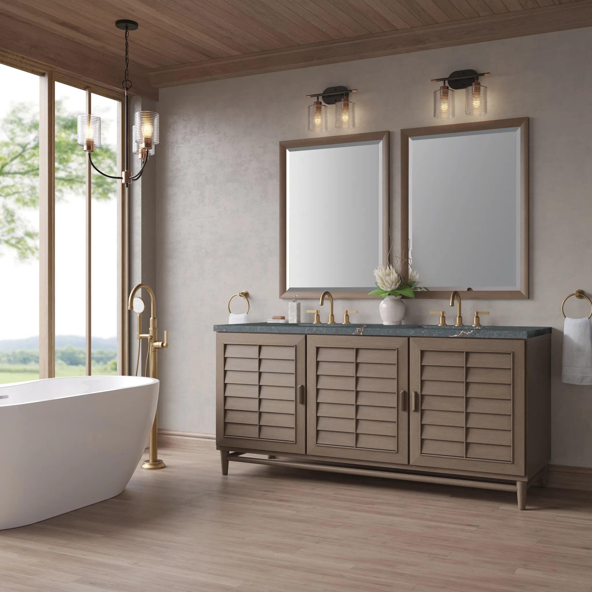 72" Portland Double Vanity in Whitewashed Walnut Wireless Charger-Parisien Bleu Silestone-8" Widespread image 5