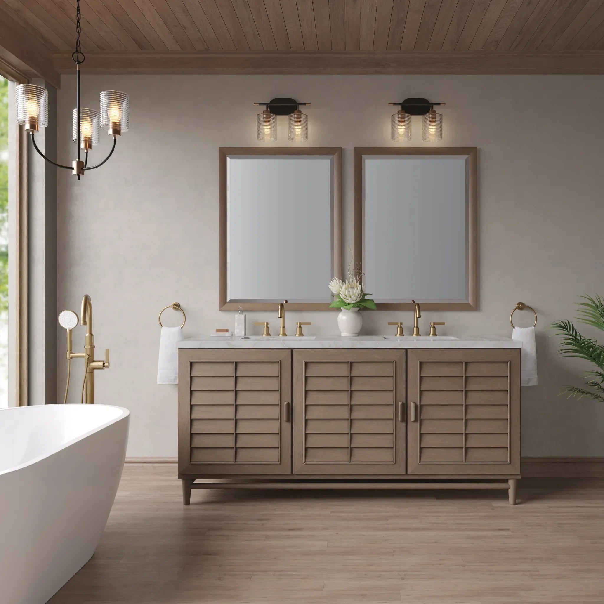 72" Portland Double Vanity in Whitewashed Walnut Wireless Charger-Victorian Silver Silestone-8" Widespread image 4