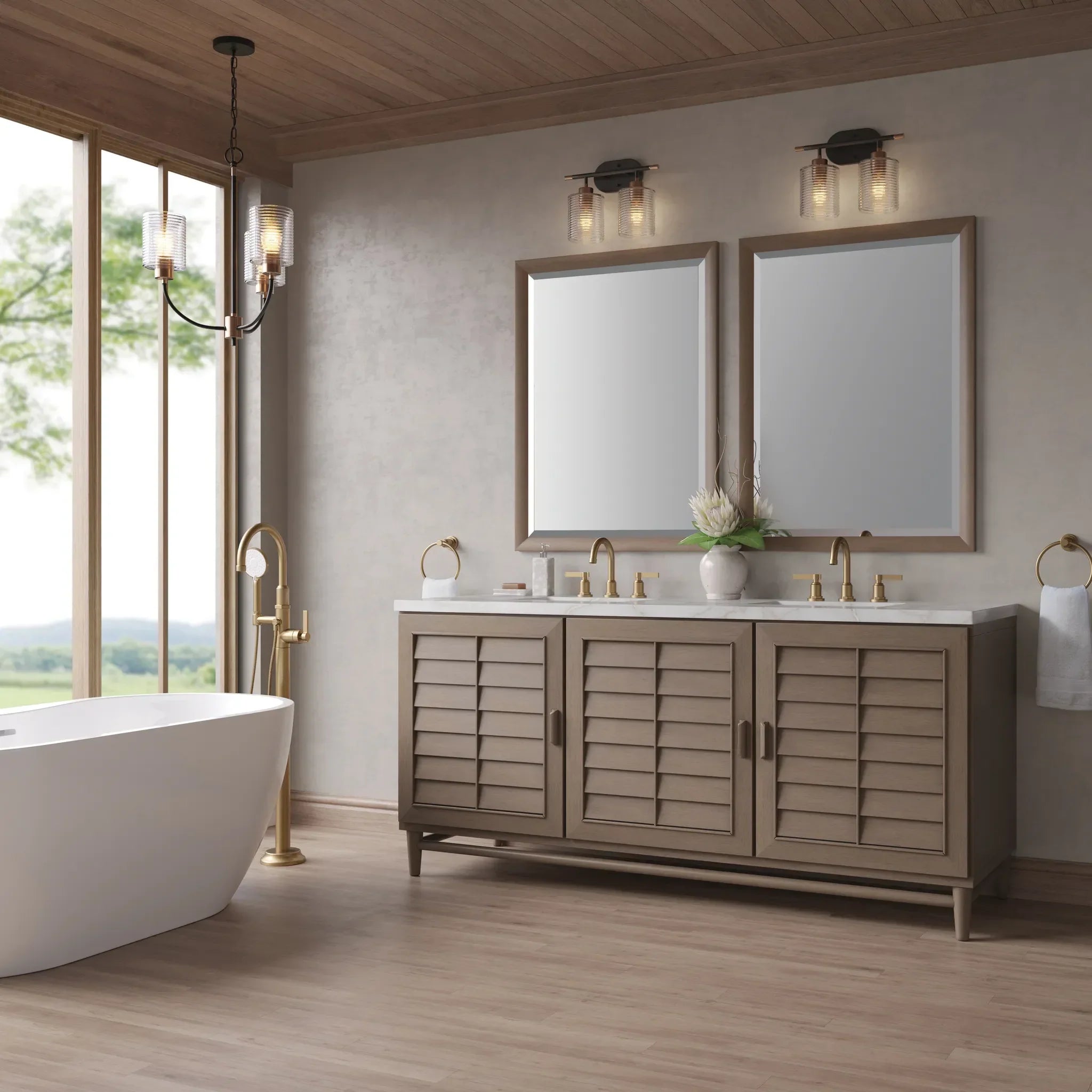72" Portland Double Vanity in Whitewashed Walnut Wireless Charger-Victorian Silver Silestone-8" Widespread image 5
