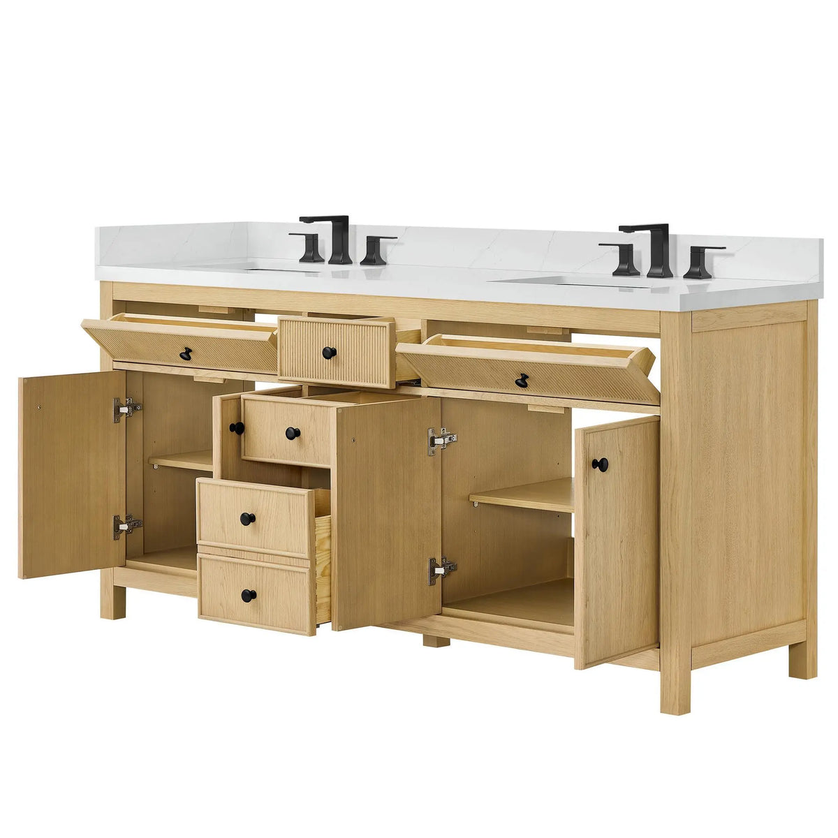 72" Rian Double Bathroom Vanity Scandinavian Oak Matte Black Trim by wyndham View 7