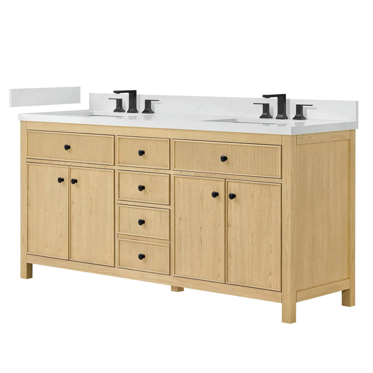 72" Rian Double Bathroom Vanity Scandinavian Oak Matte Black Trim by wyndham View 5