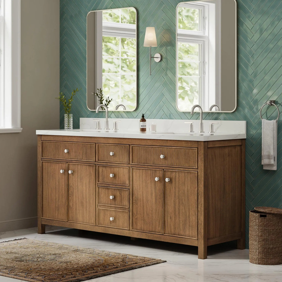 72" Rian Double Bathroom Vanity Toasted Walnut Brushed Nickel Trim by wyndham View 8