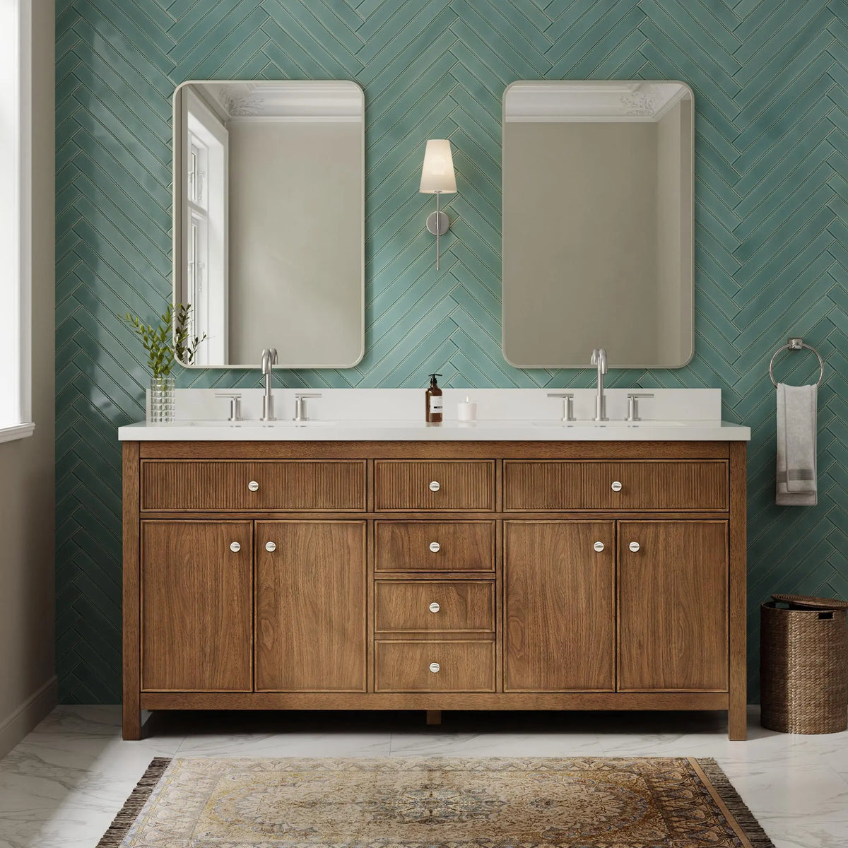 72" Rian Double Bathroom Vanity Toasted Walnut Brushed Nickel Trim by wyndham View 14