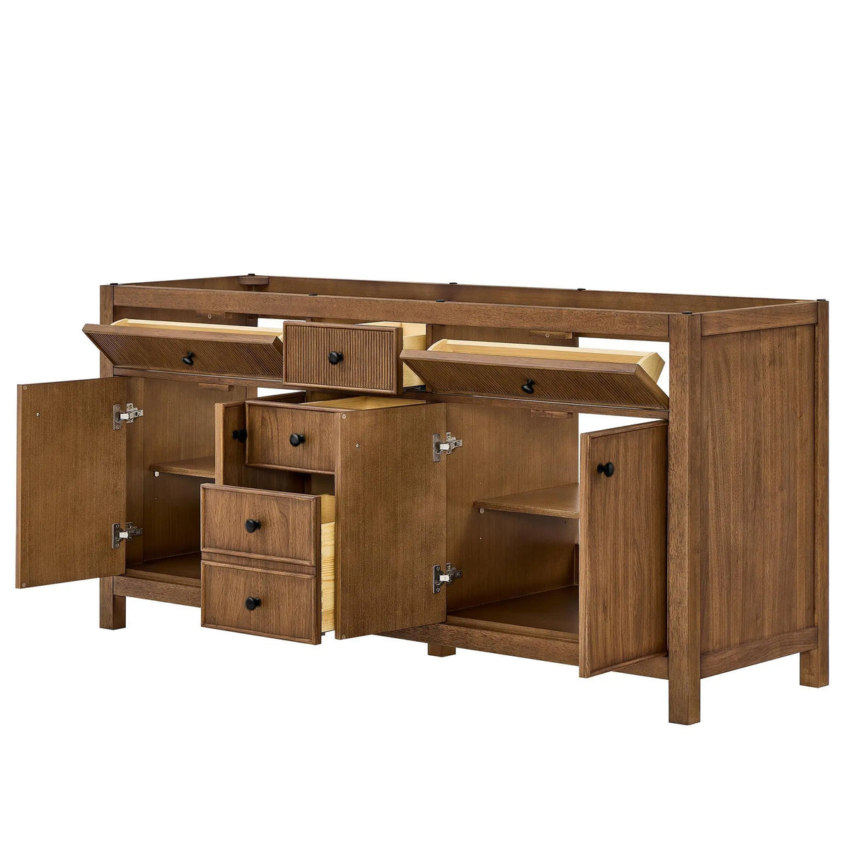 72" Rian Double Bathroom Vanity Toasted Walnut Matte Black Trim by wyndham View 18
