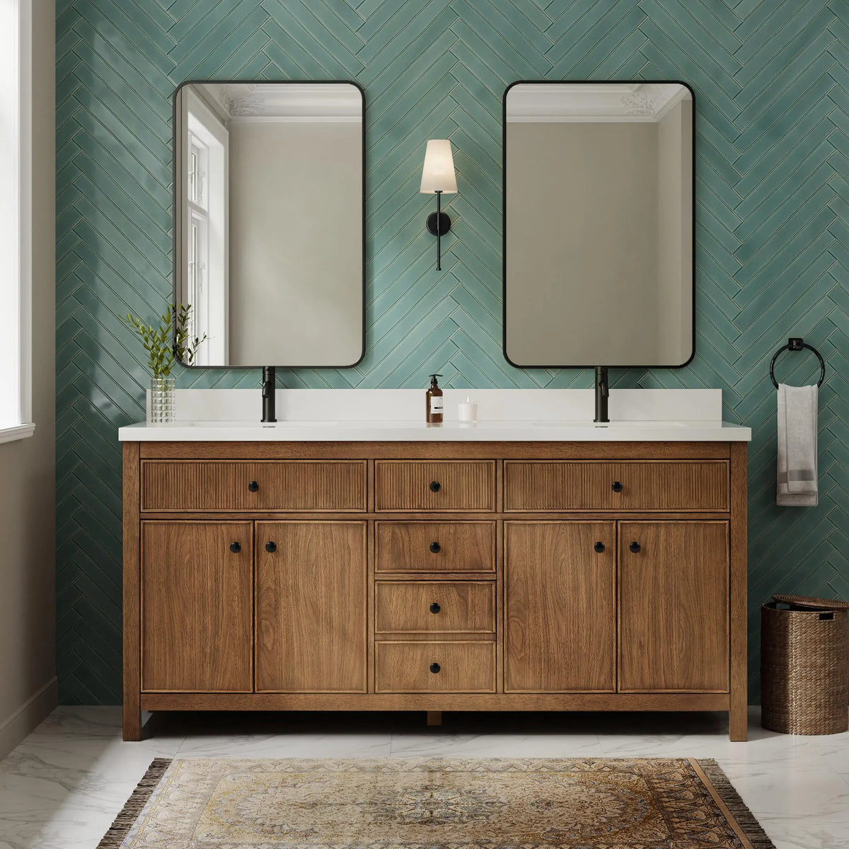 72" Rian Double Bathroom Vanity Toasted Walnut Matte Black Trim by wyndham View 10