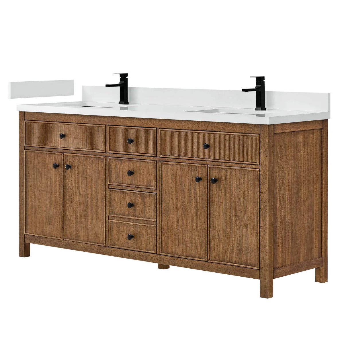 72" Rian Double Bathroom Vanity Toasted Walnut Matte Black Trim by wyndham View 9